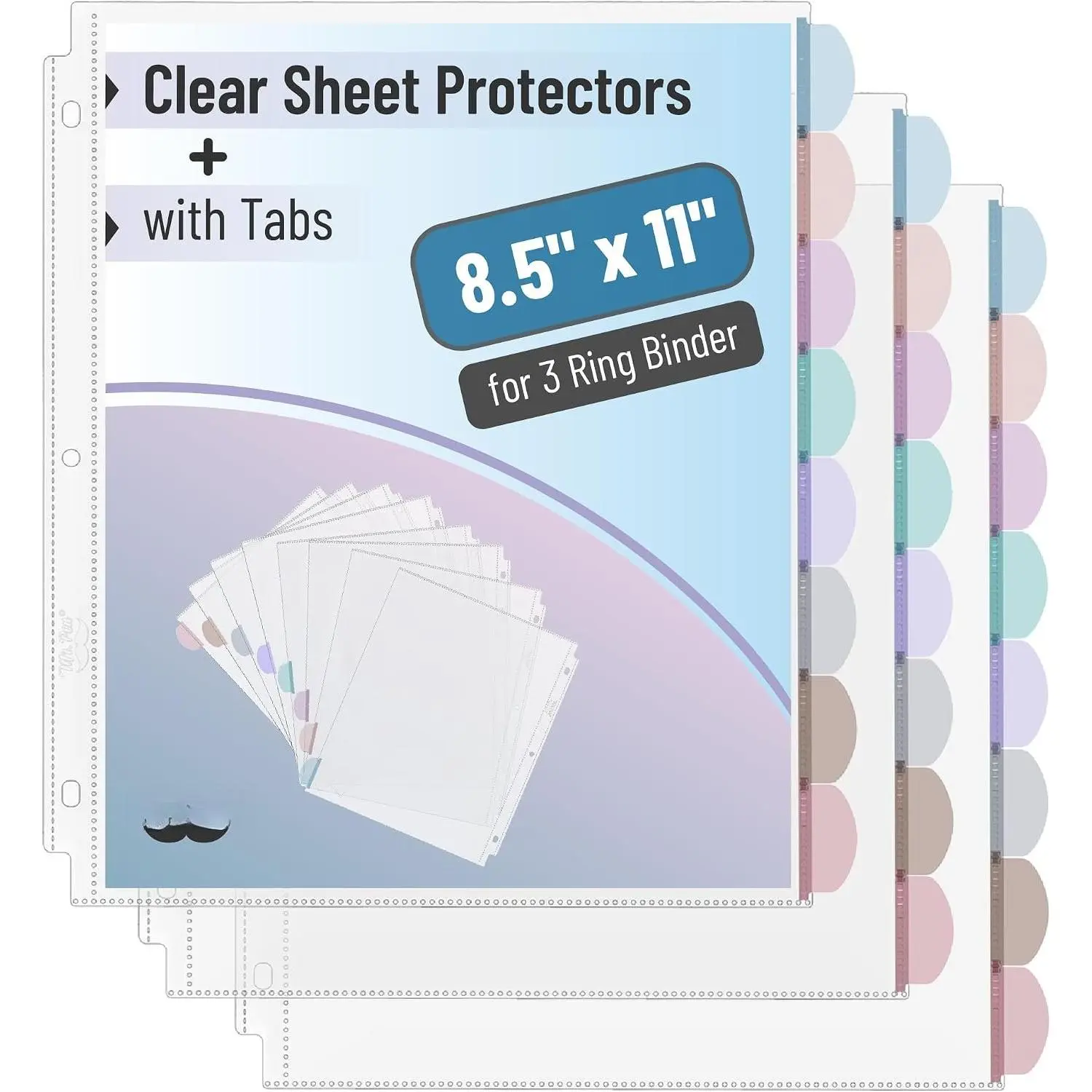 - Clear Sheet Protectors with Tabs, 8.5x11 Inches, 8 Tabs, 2 Sets | Durable Clear Plastic Dividers for 3 Ring Binders, Insertable Index Page Divider with Multicolor Tabs