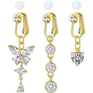 Women's Fake Piercing Bead-Breath Clip-On Belly Button Rings, Sparkling Crystal Butterfly & Heart Body Jewelry Accessory, Ideal for Parties & Gifting, Body Jewelry Set (Sports & Outdoor Protective Gear Accessory)