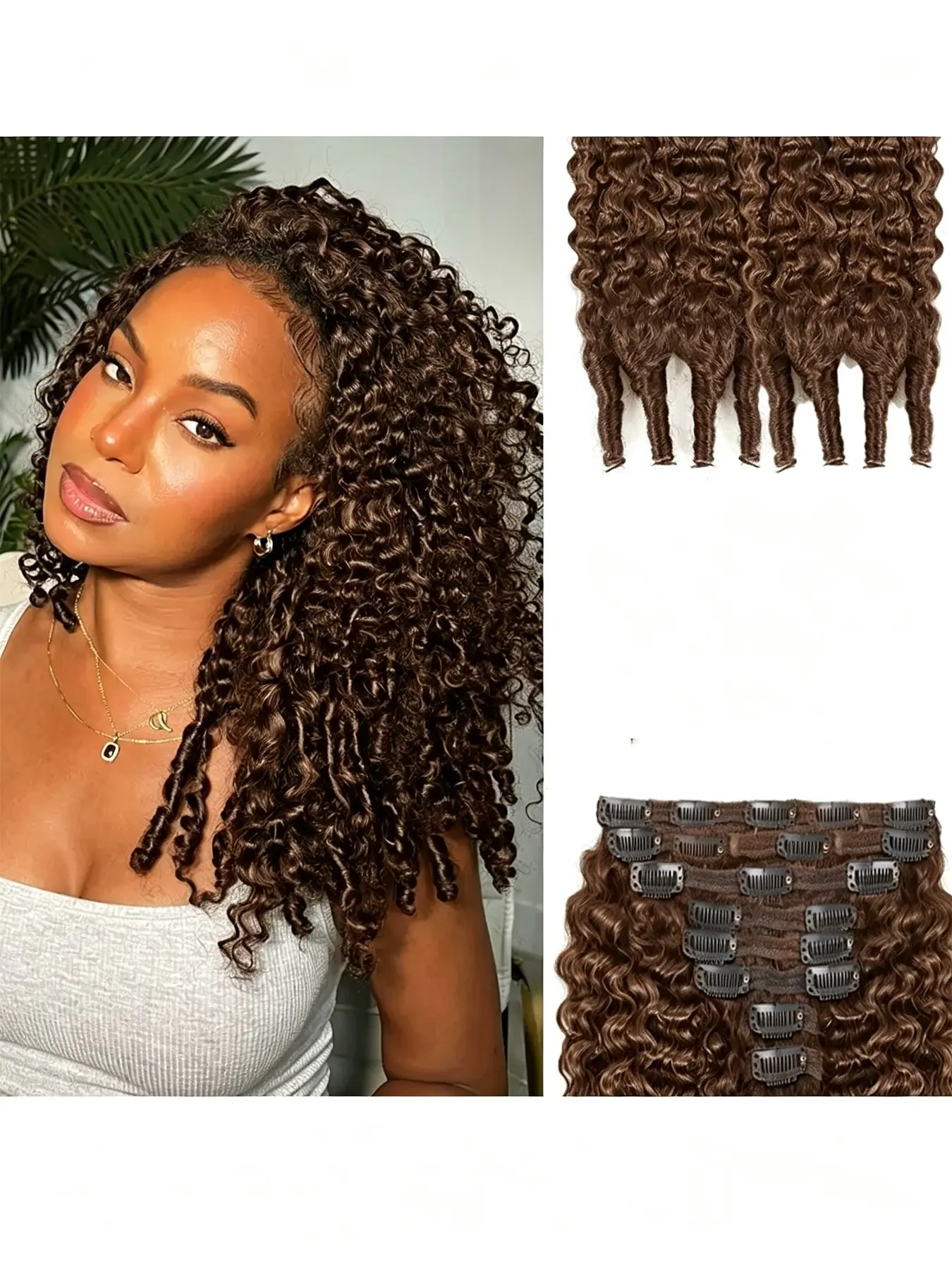 Chocolate Brown Burmese Curly Clip in Hair Extensions Real Human Hair 8 pcs/set 20 Clips Seamless Invisible Remy Human Hair Extensions Clip Ins for Women Add Length Can Be Styled Reusable Double Weft
