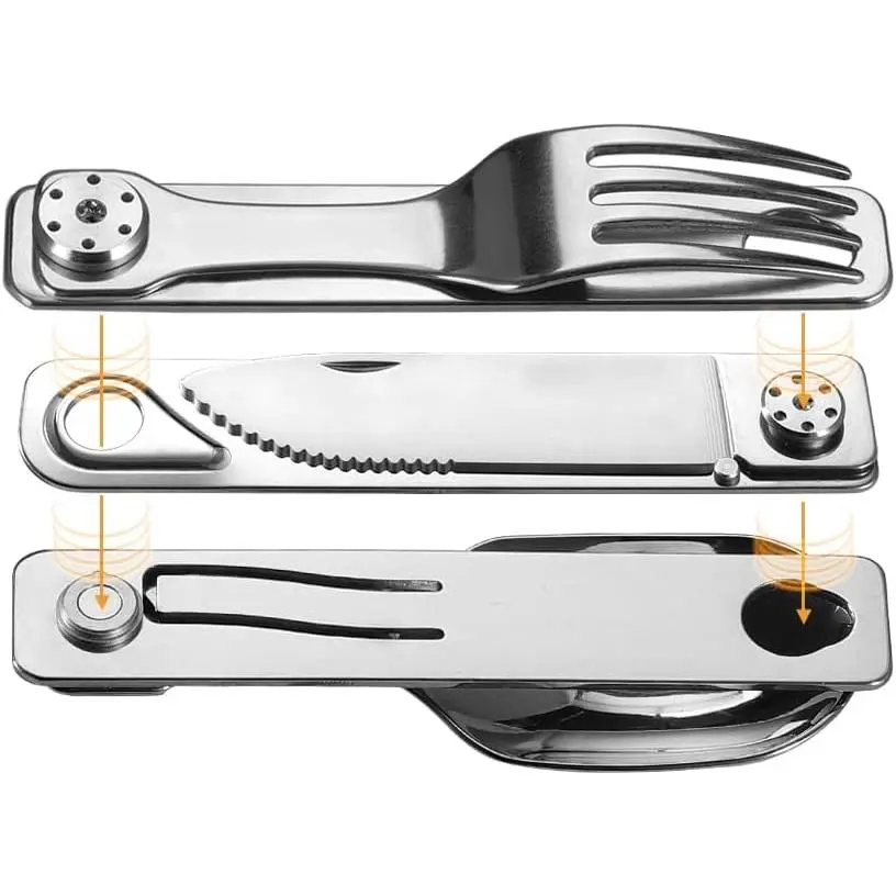 3-in-1 Knife Spoons Fork Camping Utensils Set with Case |   Magnetic Folding, Stainless Steel Cutlery, EDC Portable Lightweight Silverware,For Hiking Backpacking Travel Lunchbox Outdoor New model