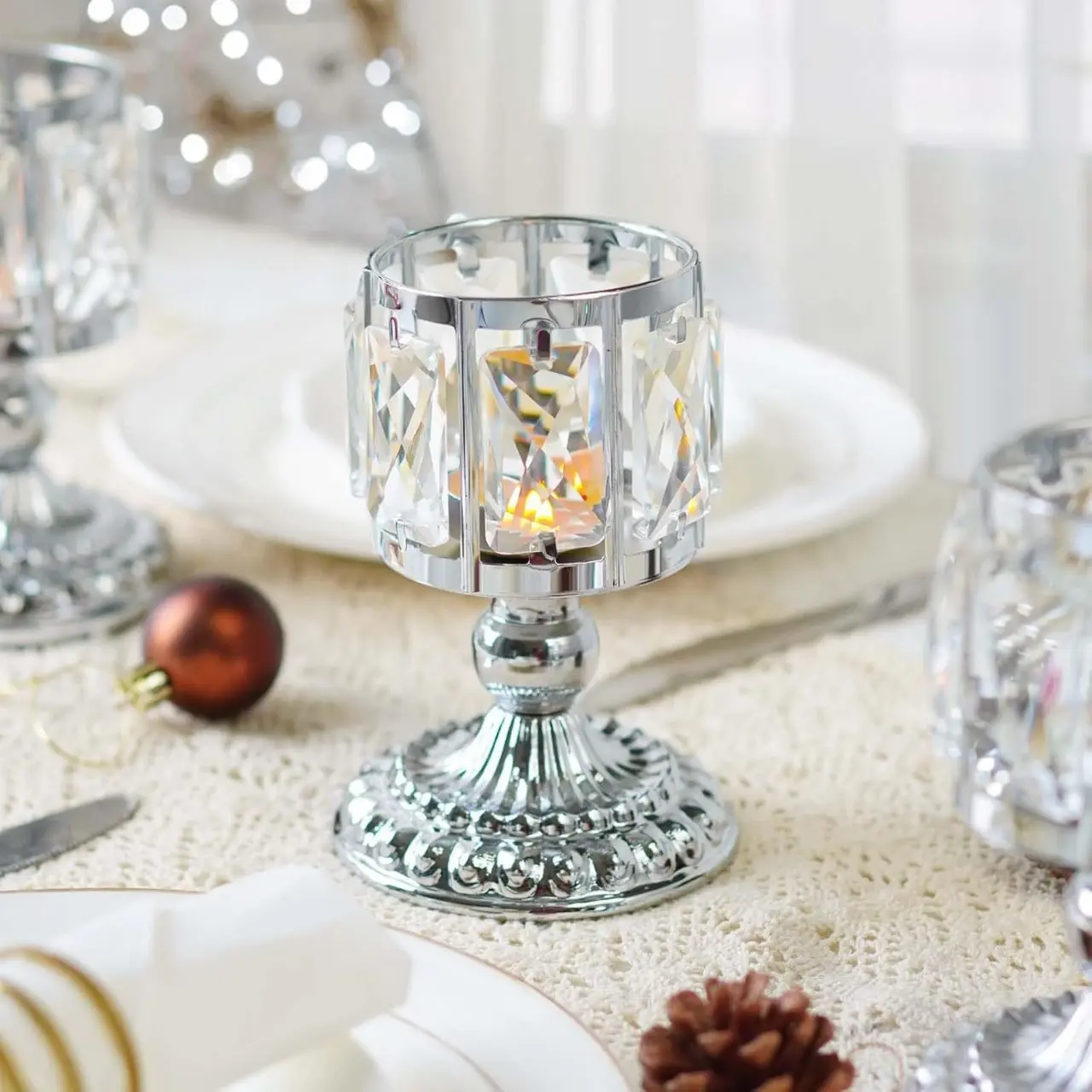 Elegant Crystal Candle Holder Cup, Home Decor Wedding European Iron Candle Stand, Metal Ornament Craft, Wedding and Home Decoration, Candle Holders For Table Centerpiece