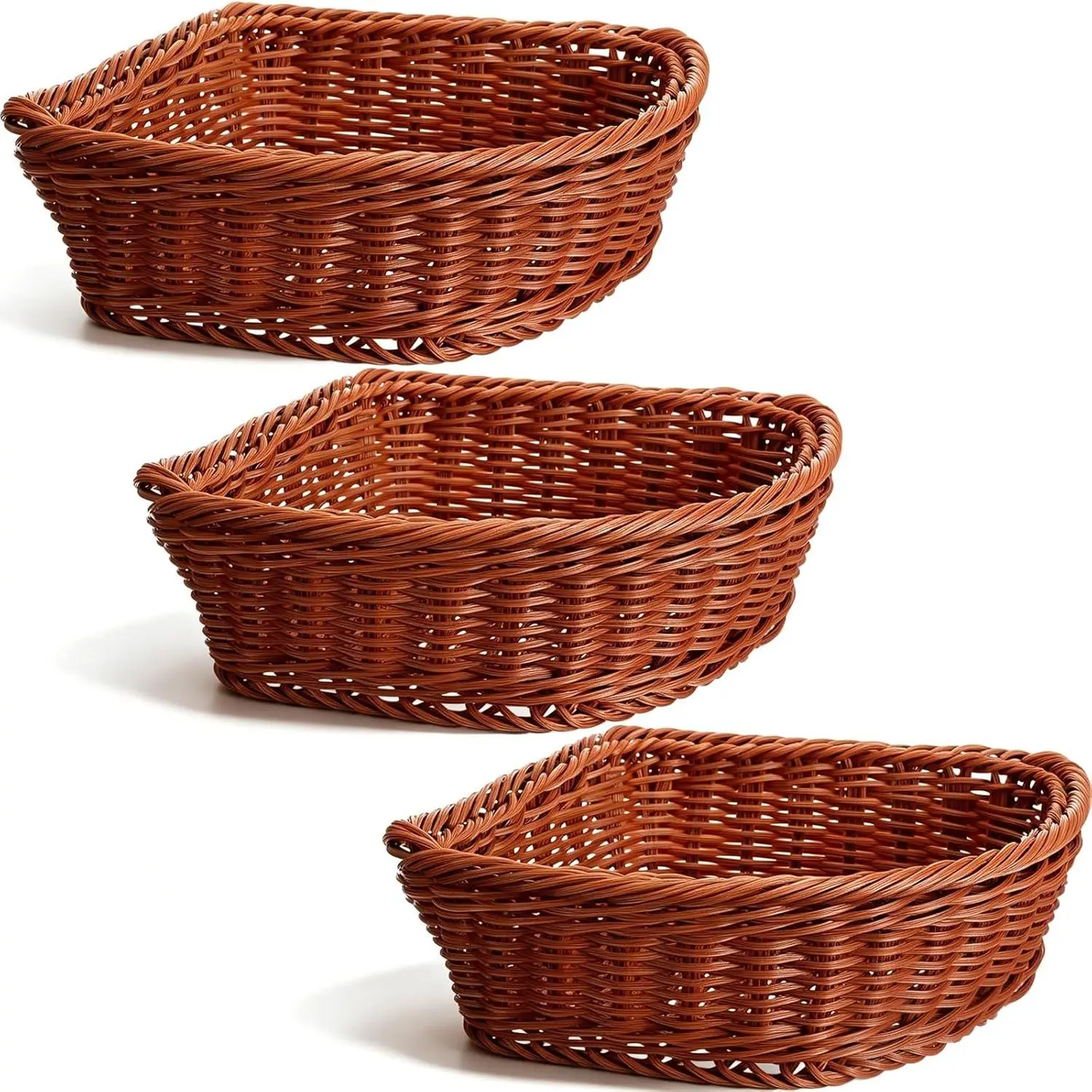 3 Pcs Corner Triangle Storage Baskets, Wicker Baskets for Small Cosmetics, Sundries, Snacks, Stackable Hand Woven Corner Cabinet Organizer for Home, Bedroom, Closet, Pantry