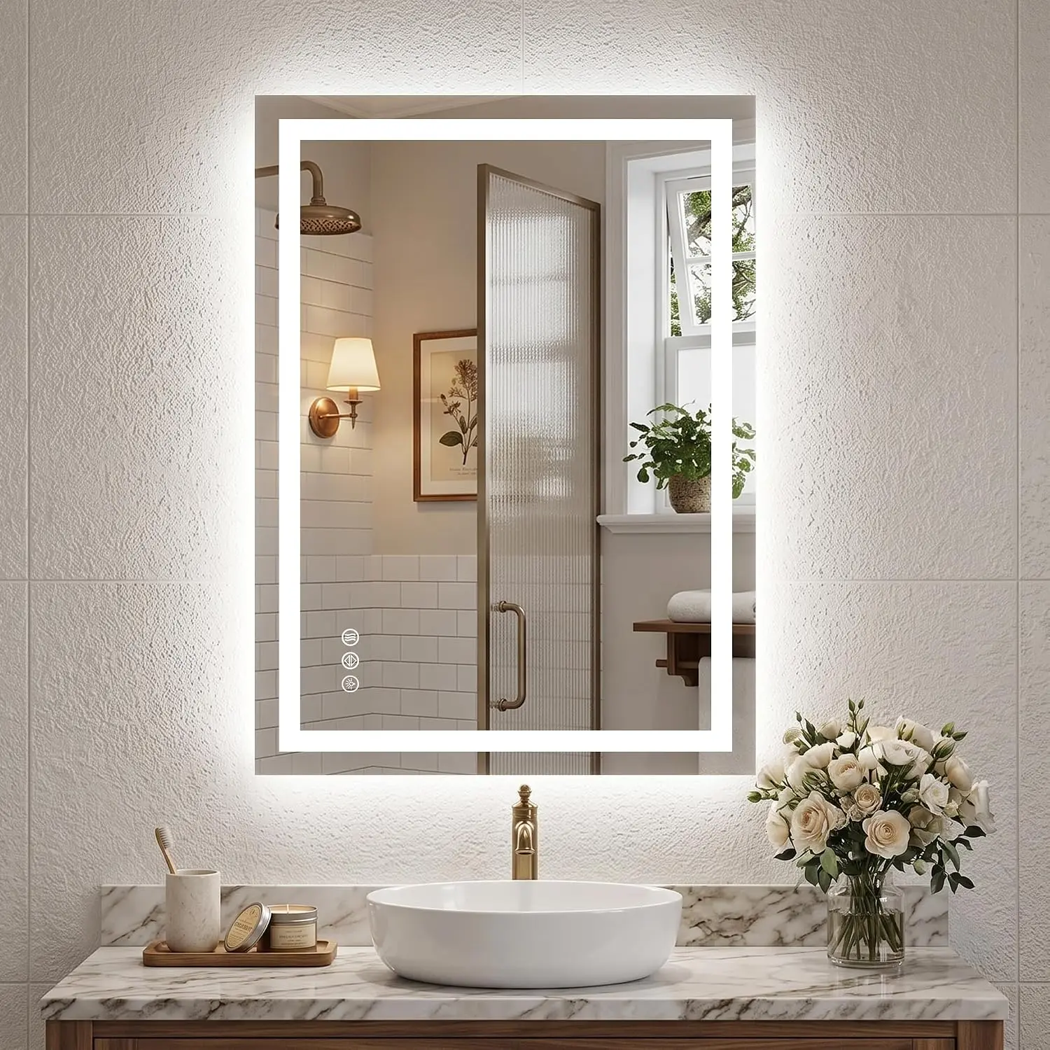 24x32 LED Bathroom Mirror with Lights, Backlit + Front Lit  Mirror with CRI>90, Dimmable Anti-Fog  Mirror with Memory Function, 3 Color Temperatures, Shatterproof Tempered Glass, ETL