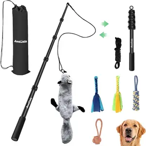 Flirt Pole Interactive Tug-of-war Dog Toy, Five-Section Retractable Adjustable Length for Outdoor Exercise & Training for Small Medium Large Dogs