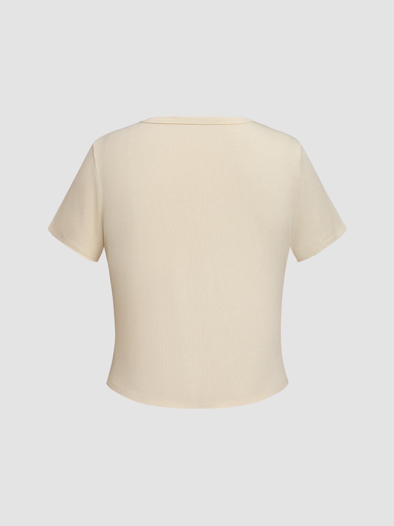 【Plus Size】 Solid Color Button Tee, Casual Short Sleeve Round Neck T-shirt for Daily Wear, Women Plus Clothing for Summer, Casual Fashionable Top, Top