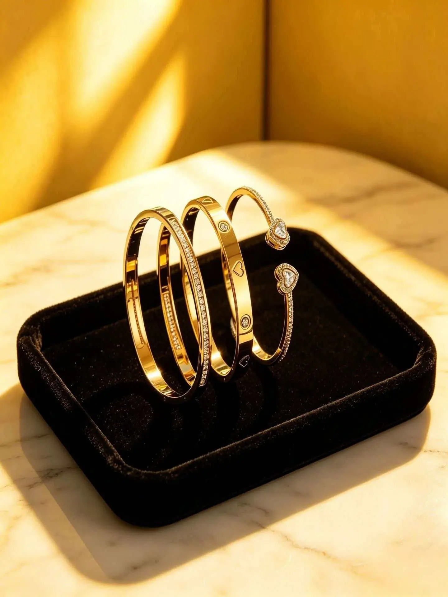 Women's 3-Piece Stainless Steel and 18k Rhinestone Bracelet Set, Heart-Shaped Bracelet, Copper Inlaid Art Design, Ideal for Daily Wear, Fashionable Bracelet, Heart Bracelets