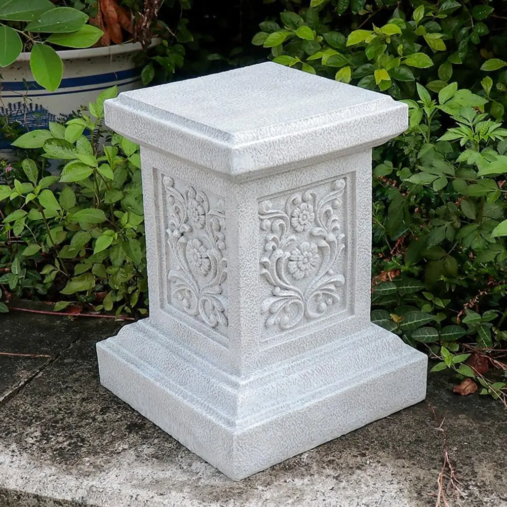 Decorative Roman Column Pedestal, English Rosette Indoor Outdoor Sculptural Garden Plinth Base Statue Riser, Weatherproof Sturdiness Plinth Base Statue Riser for Statues, Flower Pots, Decor, Cast Stone Resin (1365)