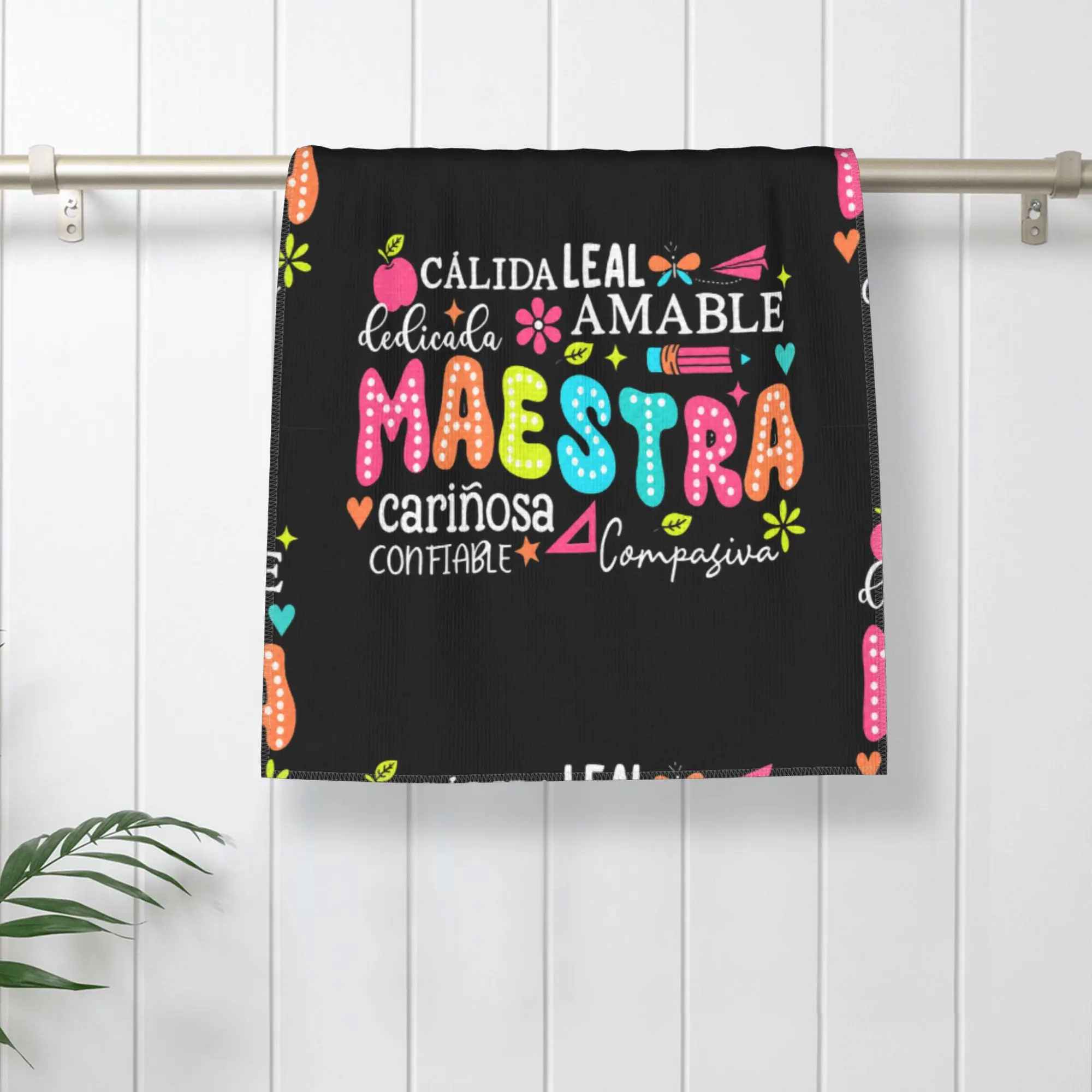 Spanish Teacher Gift Maestra Microfiber Hand Towel, Ultra Soft Absorbent 35x75cm Bathroom Towel, Vibrant Floral Print Personalised Multi-purpose Small Blanket for School Appreciation Teacher's Day