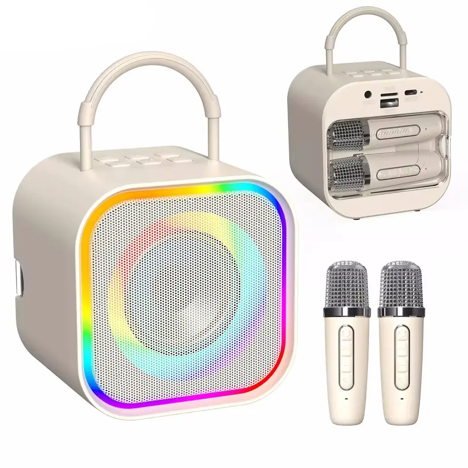 Karaoke Bluetooth Dual Wireless Microphone Mic, Singing Mic, with Speaker Portable For iPhone, Android, Mobile, PC, Laptop, TV, Home Devices To Sing Professional with ambient light, outdoor audio