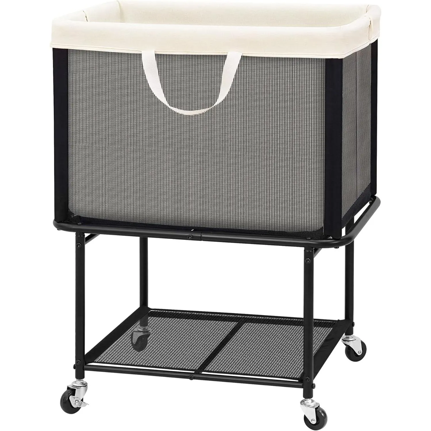 Rolling Laundry Hamper with Lockable Wheels, 29-Gallon (110L) Laundry Cart with Removable Canvas Bag, 2-Tier Clothes Basket Hamper with Shelf for Closet, Bedroom, Bathroom, Laundry Room, Beige