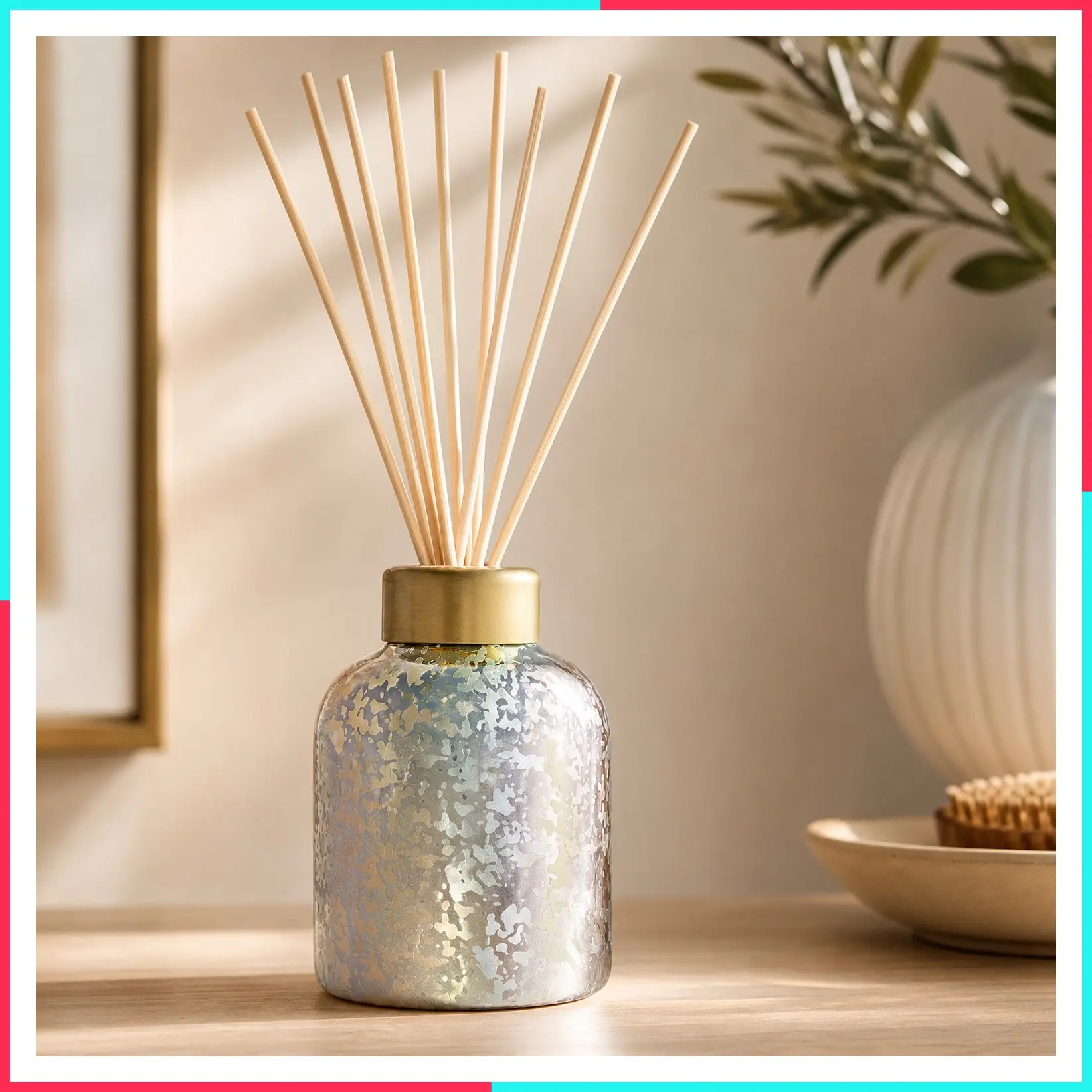 Reed Diffuser Set with Scented Oil, Sticks & Iridescent Mercury Glass Bottle - Volcano Home Decor Room Freshener, 5.7 fl oz