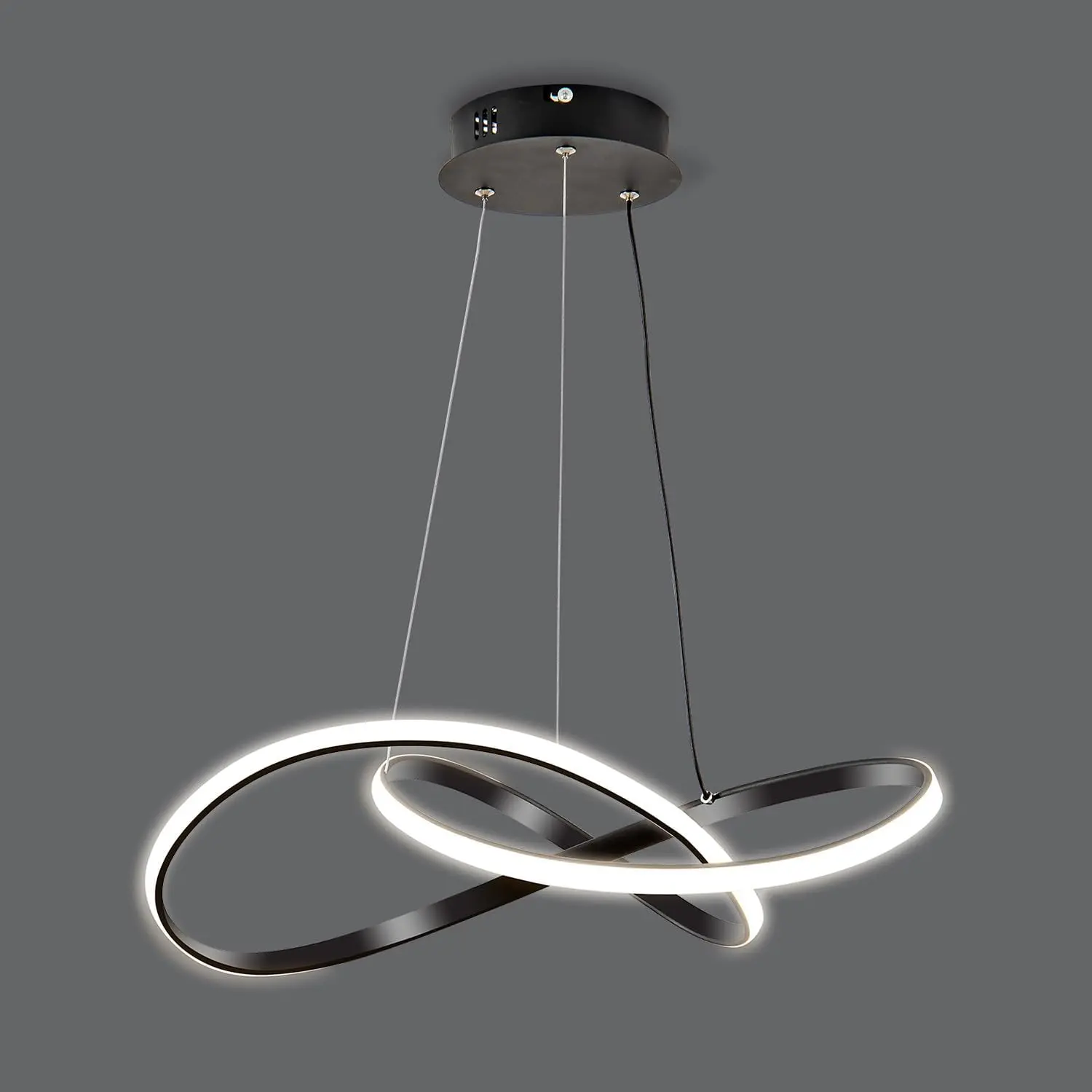 Modern LED Pendant Light Fixture，Black Contemporary Ceiling Hanging Fixture with Irregular Ring Lights for Dining Living Room Bedroom Kitchen Island Cafe（4000K，Neutral Light ）, 70.86 Inches