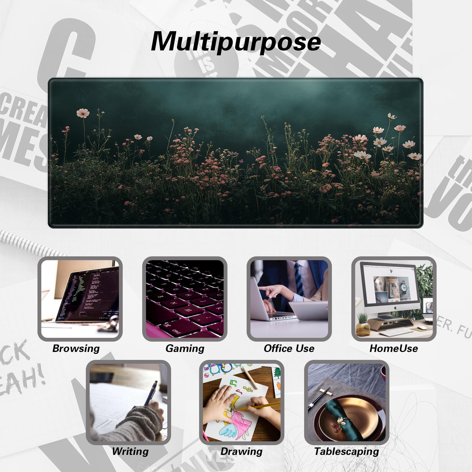 Flower Pattern Mouse Pad, 1 Count Rectangle Gaming Mouse Pad, Large Mouse Pad with Stitched Edges, Keyboard Mouse Mat for Work, Game, Office, Home, Desktop Accessory