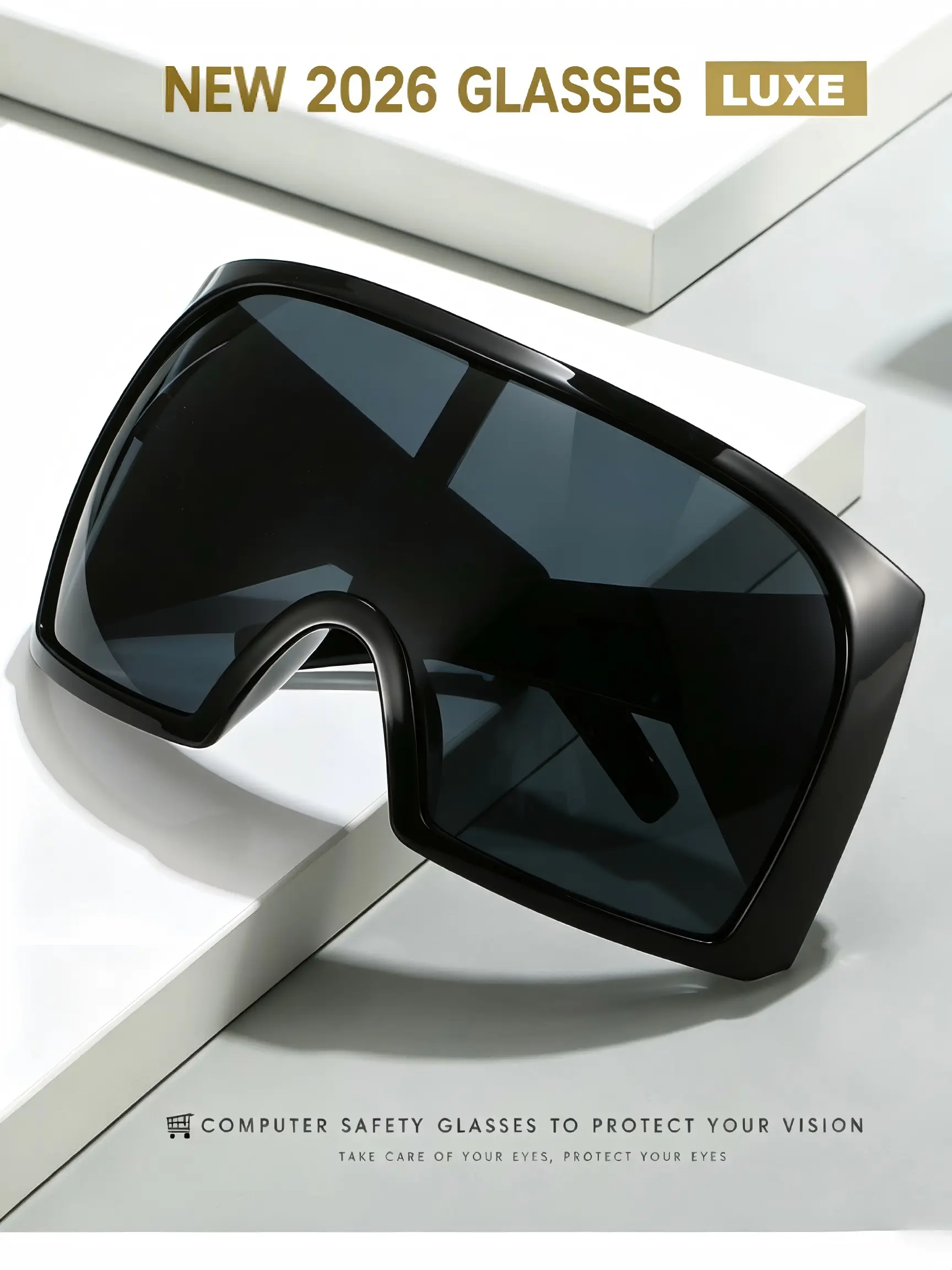 New Large Frame Wraparound Fashion Glasses for Men and Women, Futuristic Tech One-Piece Sunglasses, Stylish Protective Eyewear