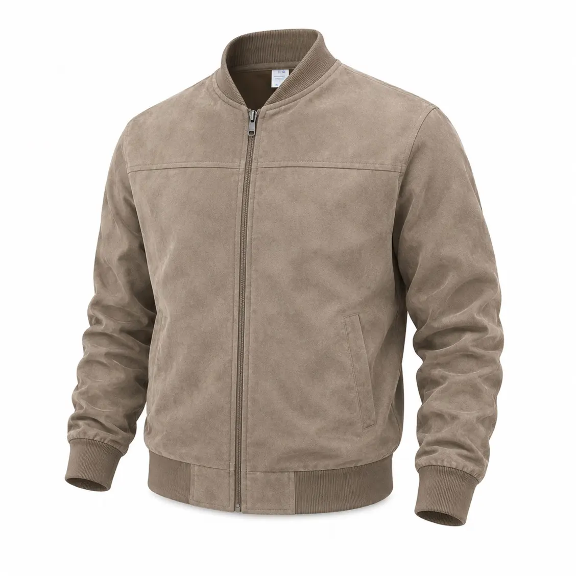 Men’s Faux Suede Bomber Jacket, Full-Zip Lightweight Casual Coat with Ribbed Collar, Cuffs and Pockets, Vintage Outerwear for Fall Winter, Daily Wear & Travel