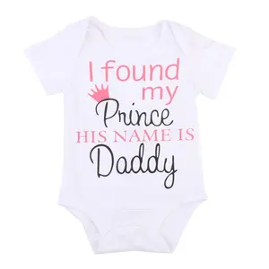 First Fathers Day Outfit I Found My Prince His Name Is Daddy Print Short Sleeve Round Neck Romper Unisex Boys Girls Clothes