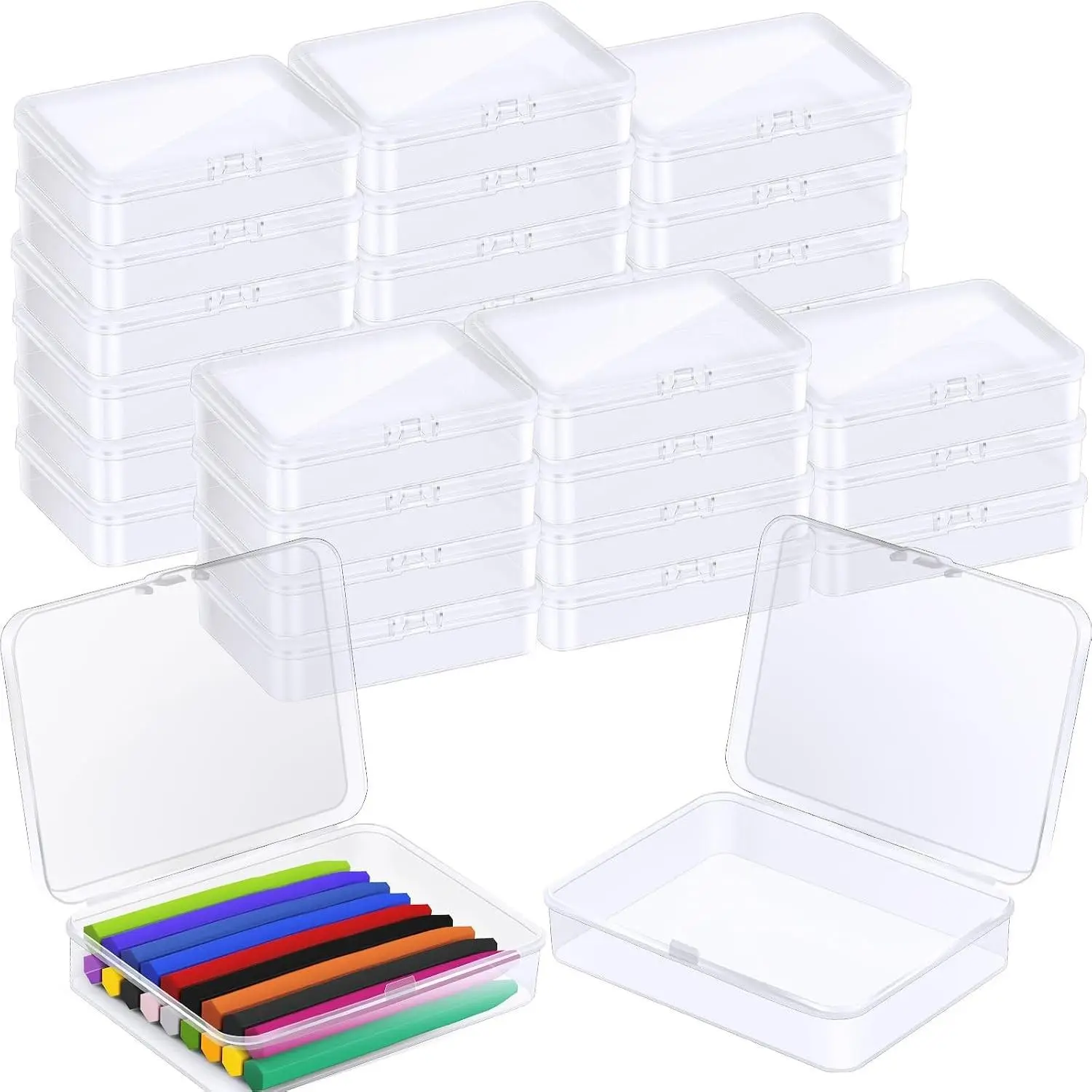 18 Pcs Clear Plastic Crayon Box Holds 24 Crayons with Hinged Lid, Stackable Organizer Storage Case for Art Crafts School Classroom Supplies
