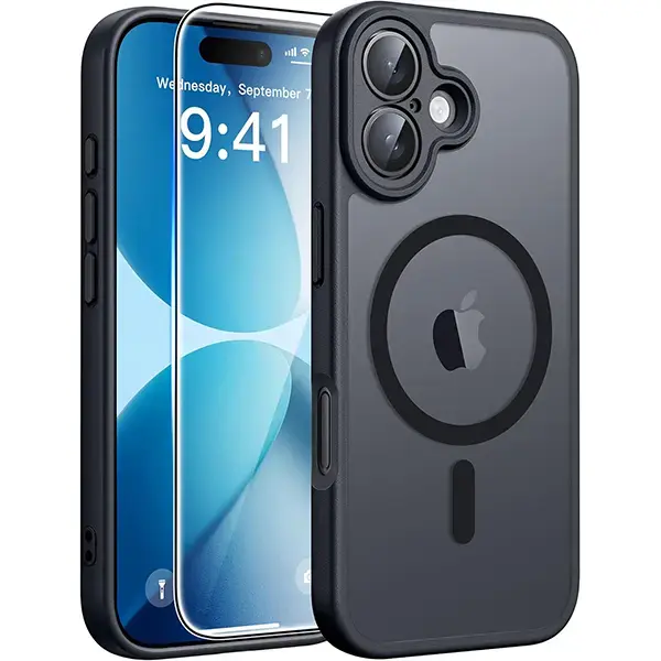 FNTCASE Cellphone Casing for iPhone 17/16 - Slim, Shockproof Drop Protection, Anti-Slip, Durable Protective Bumper, Magnetic, MagSafe-Compatible, Frosted Touch Wireless Accessories with Screen Protector, Fits iOS Smartphone Buttons