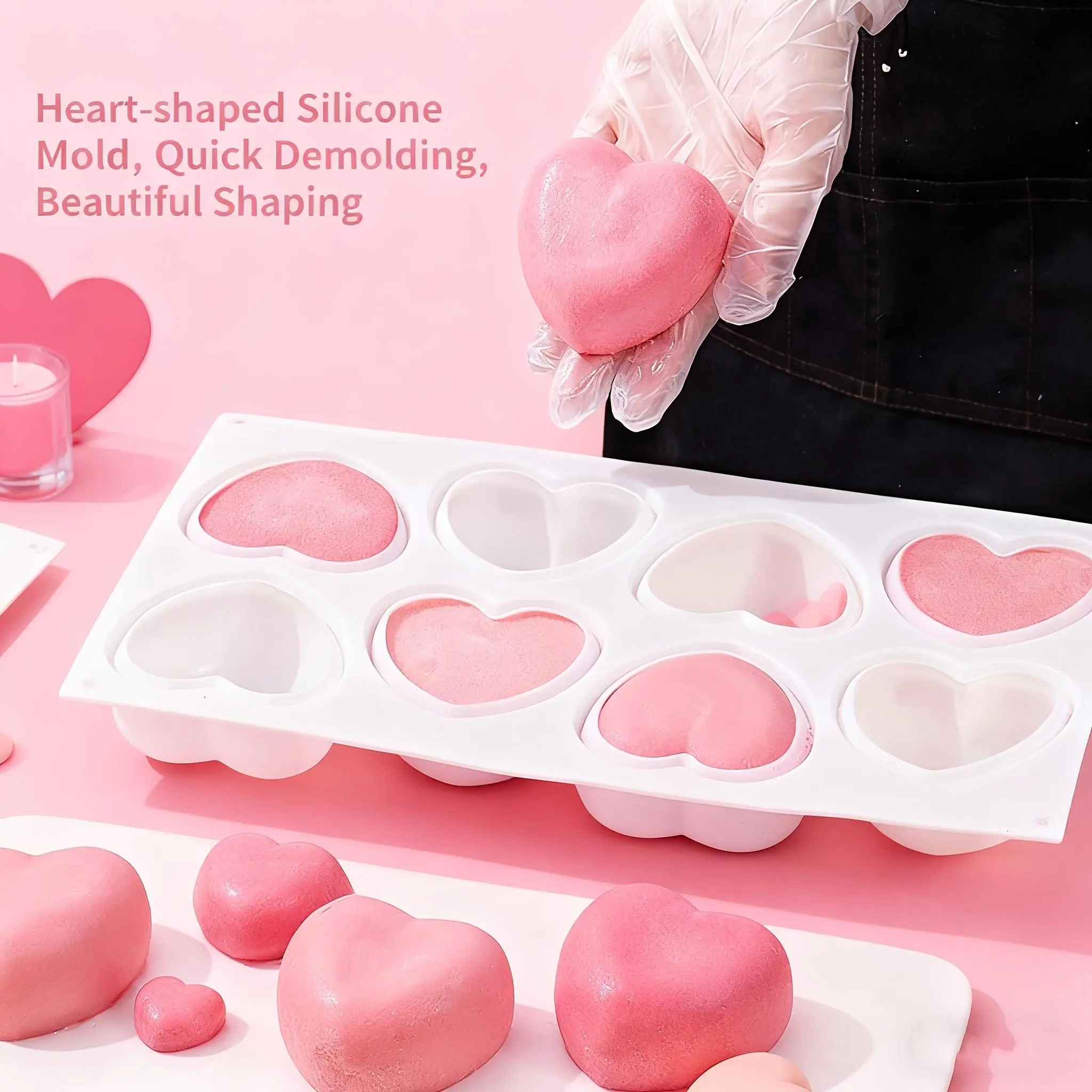1pc Silicone Heart Mold - 8/15/35/42 Cavity Kitchen Bakeware, 3D 35 Cavity Heart-Shaped Chocolate Jelly Mousse Cake Pan, Non-Stick Quick Demolding Ice Cube Tray for Valentine's Day Baking, Beautiful Shaping