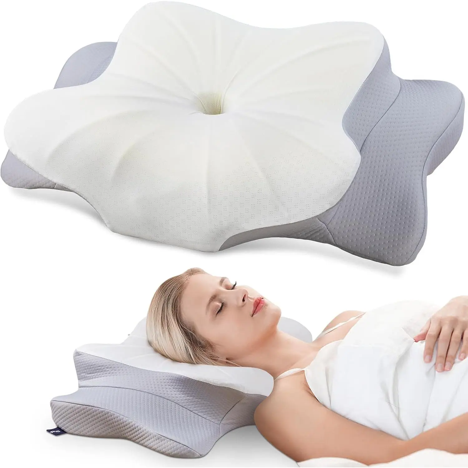 Cervical Neck Pillow for Neck Pain Relief| Queen,Ergonomic Dual-,,Side/Back/Stomach Sleepers,Cooling Hypoallergenic Cover,OEKO-TEX Certified