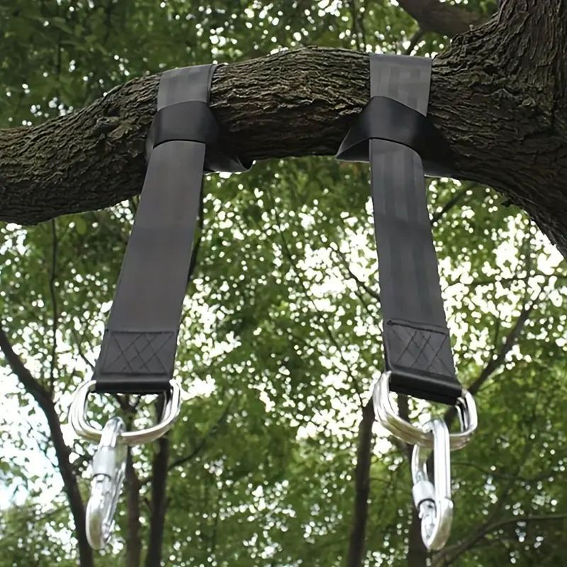 2-Pack Heavy Duty Black Hammock Straps with Safety Locks - Durable Fabric, Suitable for Outdoor Camping, Hammock and Playground Accessories, Hammock Accessories