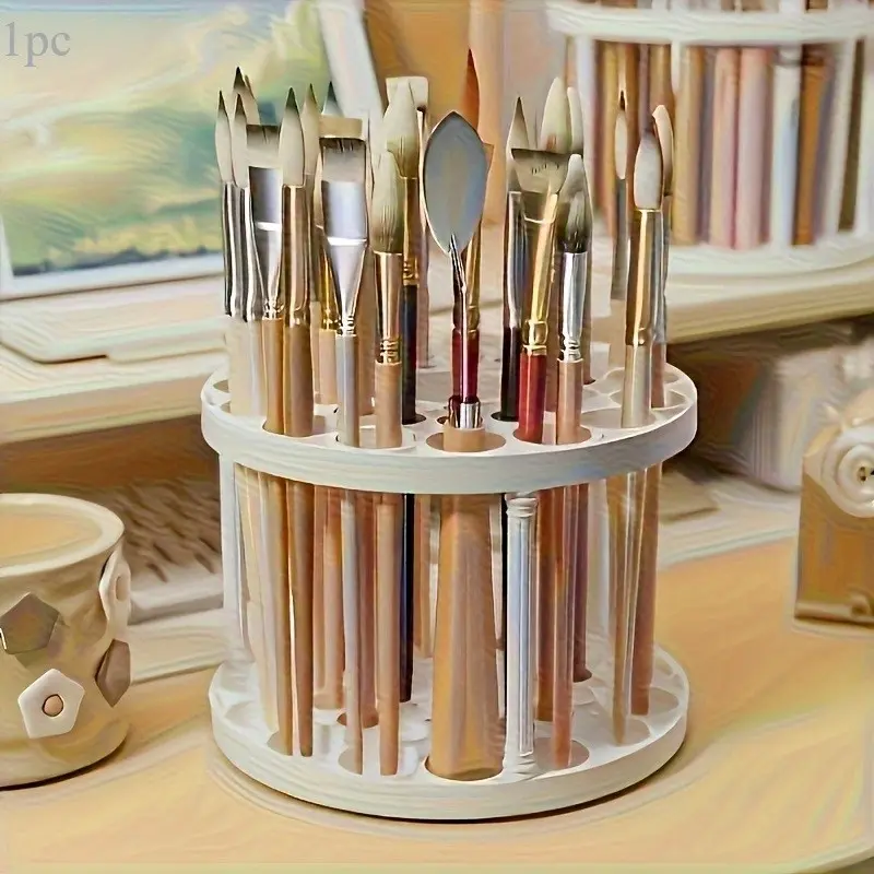 1PC New 360° Rotating Brush Holder, Durable PVC, Detachable, Multi-Functional, Convenient Storage Box for Office, Art Brushes, Pens, Makeup Tools