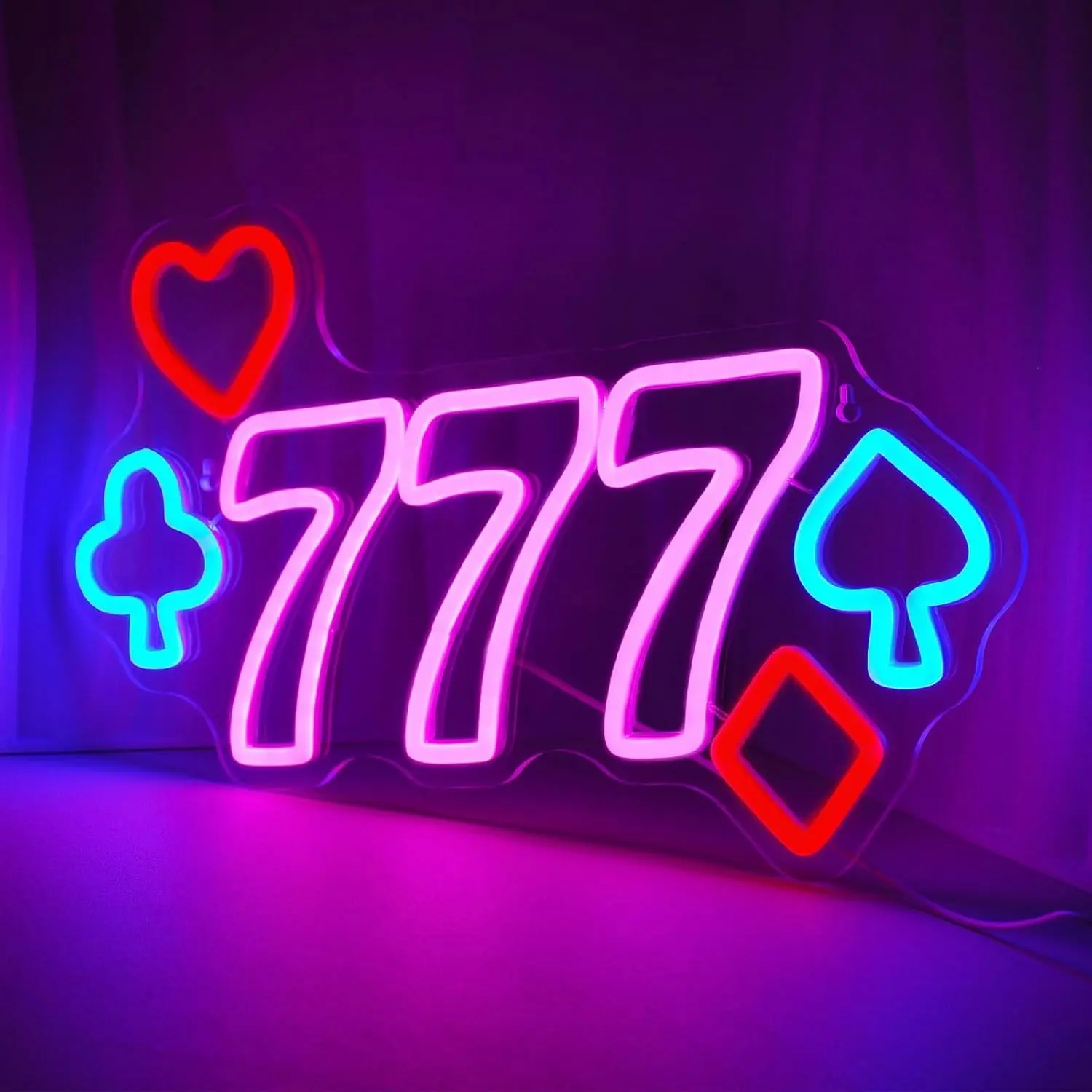 777 Casino Neon Wall Decor LED Light Sign for Poker Room, Birthday Party Decoration, USB Powered, Brightening Signage