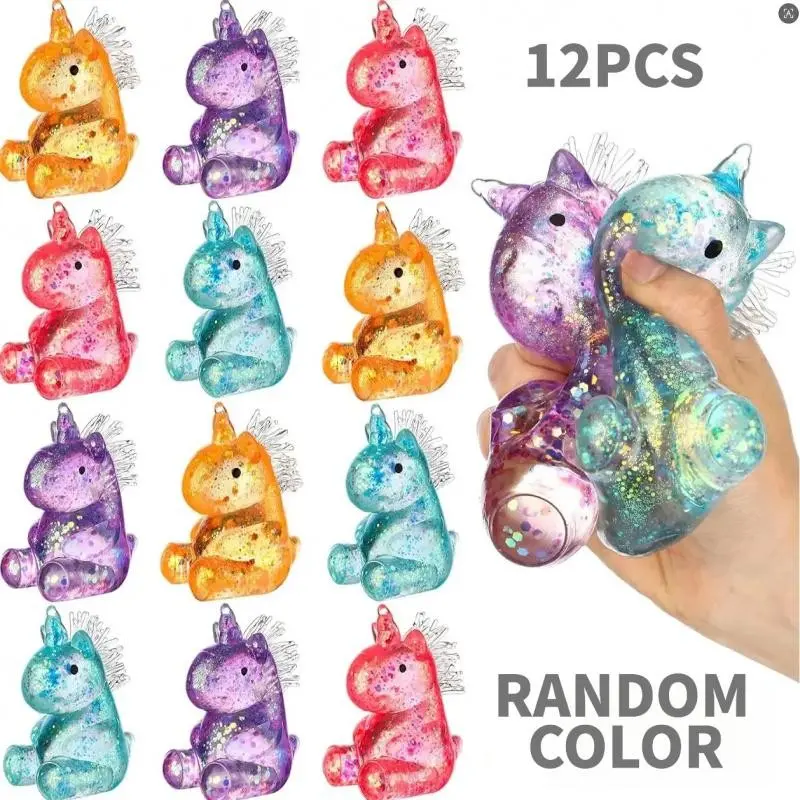 12-Pack Unicorn Malt Sugar Stress Balls, Random Colors, Adult & Kids Sensory Relief Toys, Soft Gel Party Gifts, Anti-Anxiety Hand Press Relaxation