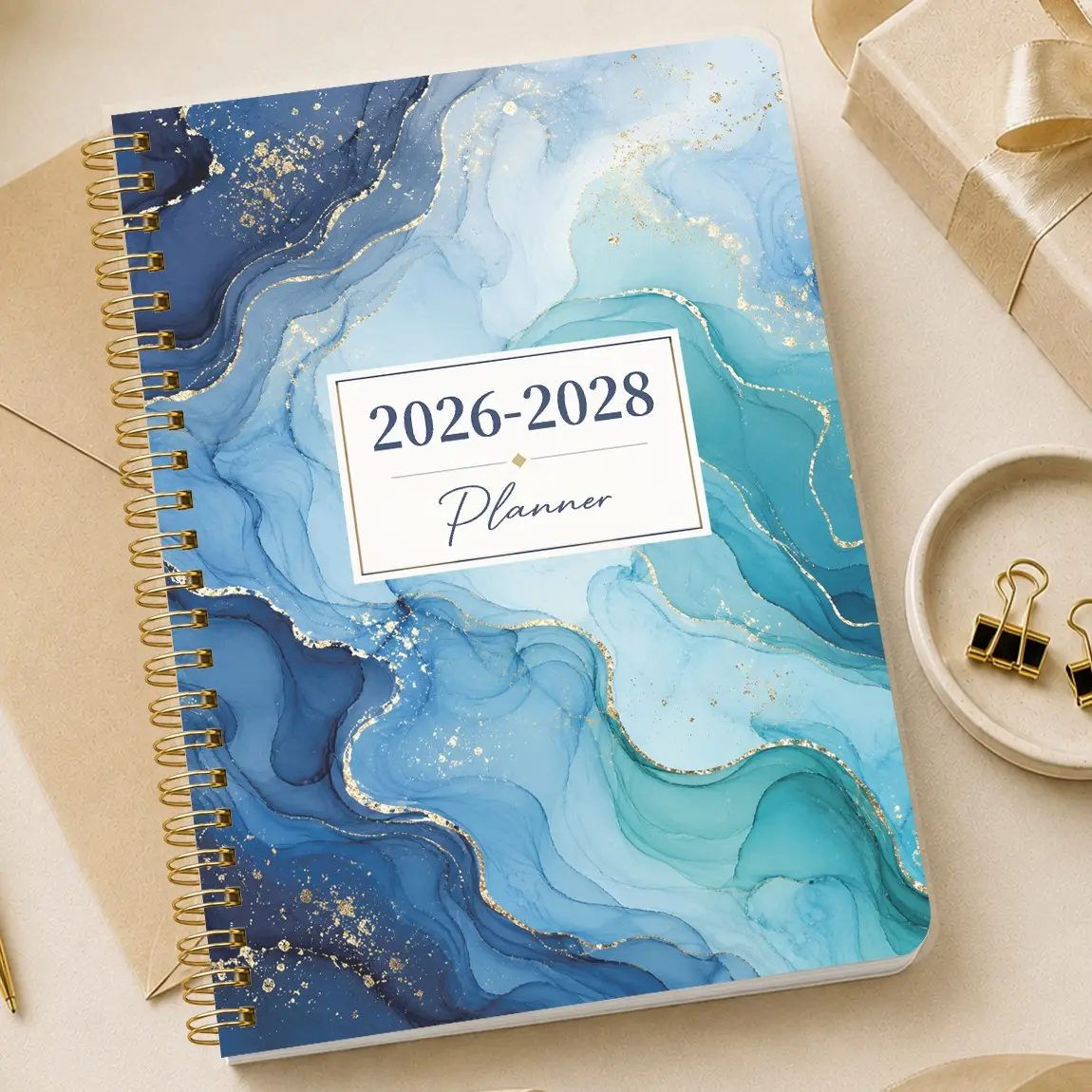 2026-2028 Monthly Planner Notebook, Starry Blue Portable Coil Calendar Book, Waterproof PP Cover, 100gsm Paper Mini Diary Notepad