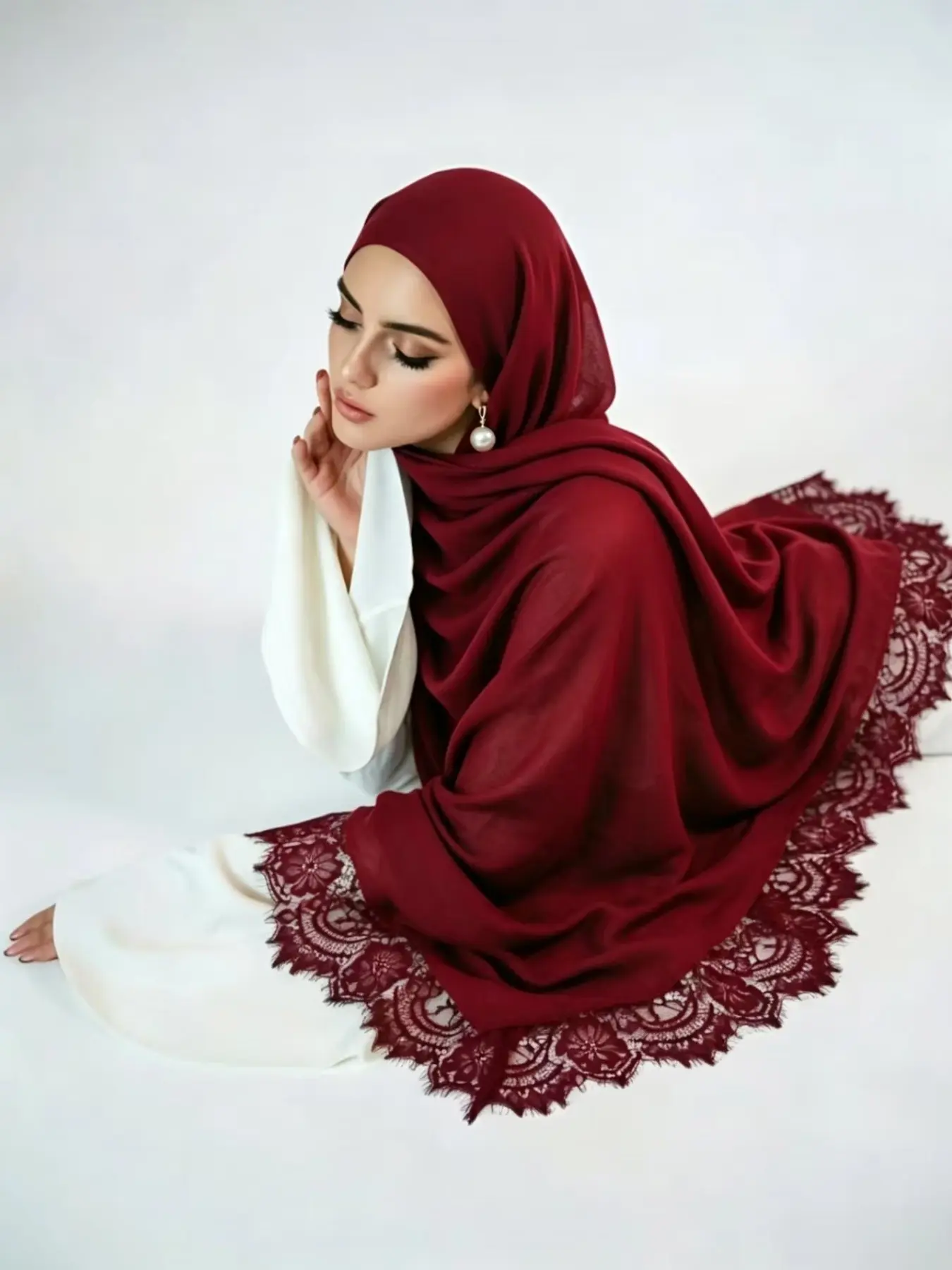 Elegant Modal Viscose Scarf, Soft Lightweight Breathable Sun Protection, Fashionable Lace Trimmed Long Scarf for Women