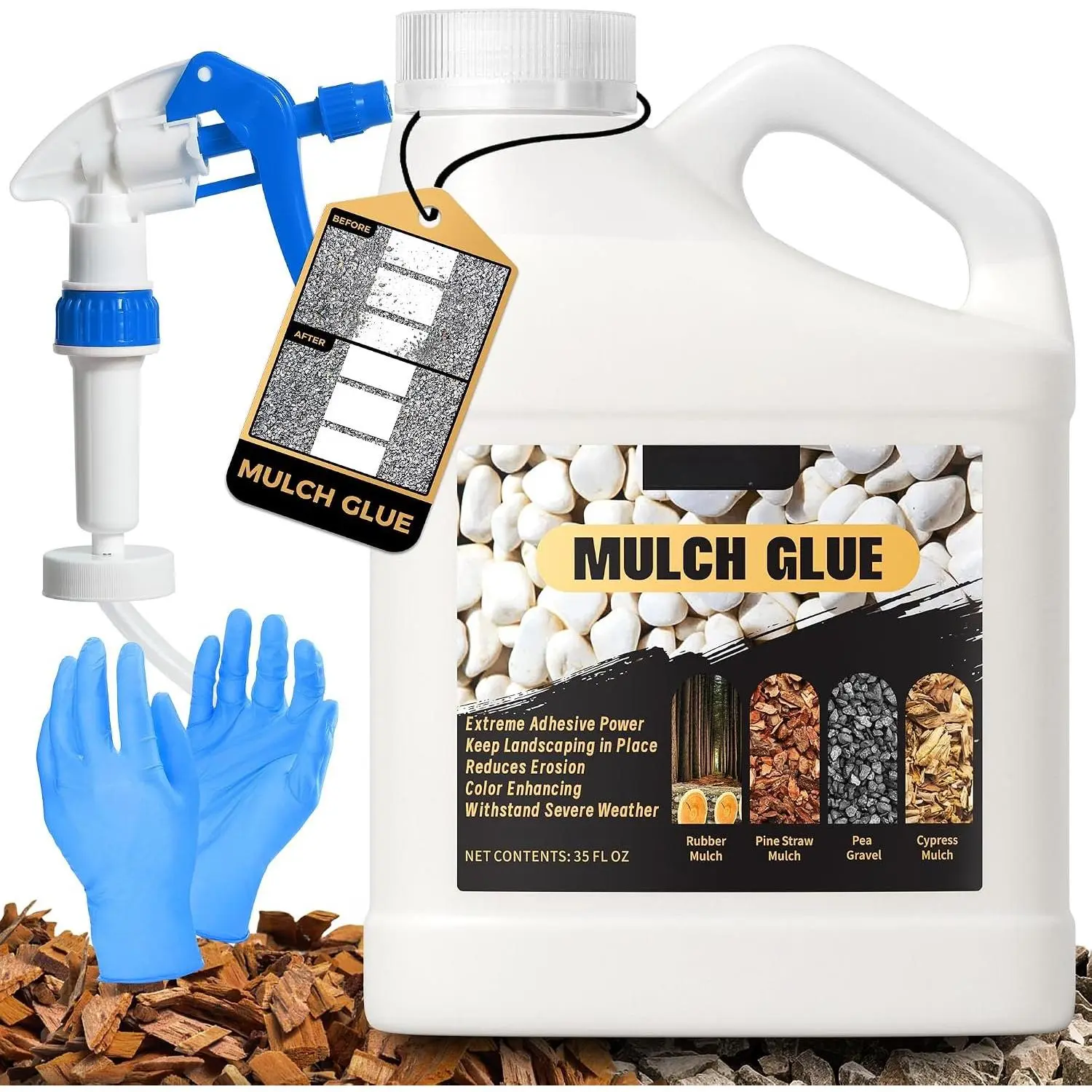 35oz Mulch Glue for Landscaping, Rock Glue & Gravel Binder for Landscaping, Gravel Glue with Sprayer for Landscaping, Pea Gravel & Bark,  Stabilizer & Stone Glue Adhesive