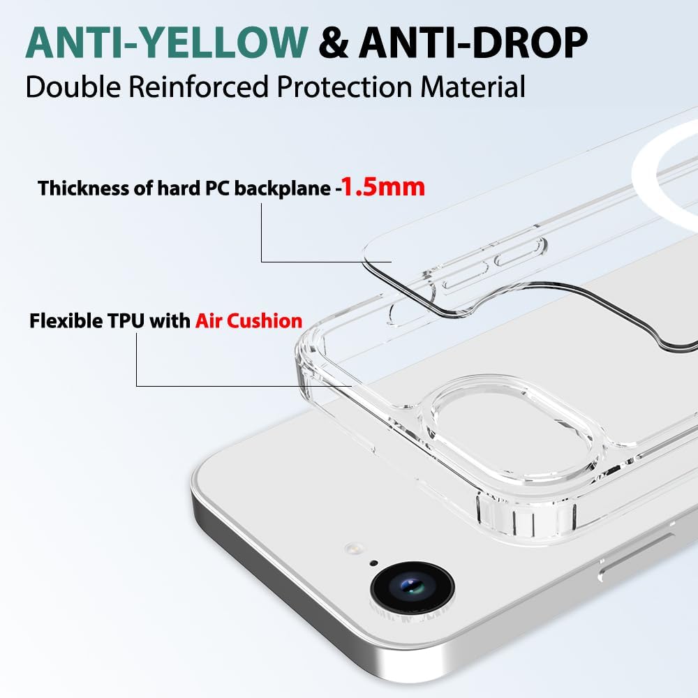 Magnetic phone case for iPhone 16E (SE4) Cases For iphone 17 16, 15, 14, 13 And 12 Pro Max Plus Transparent acrylic magnetic phone case Military Grade Drop Tested,Shockproof Anti-Scratch Clear Thin Slim Phone Case Clear Magnetic case for iphone 17 Pro Max