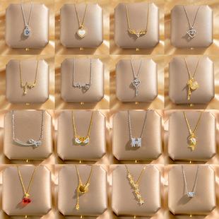 Dopamine-colored pastoral style titanium steel necklace, popular personalized design clavicle chain jewelry