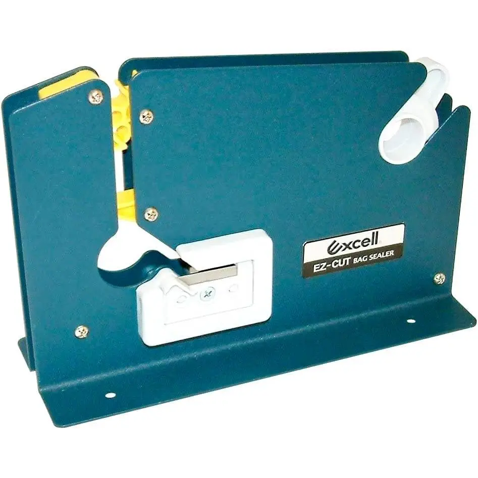 by Excell ET-605K EZ-Cut Tape Bag Sealer - Heavy Duty Metal Bag  Sealer with Integrated Trimmer & Stabilizer - Fits 1/2" (12mm) Tape  3" Core - for Bakeries, Produce, Hardware & Meat Bags
