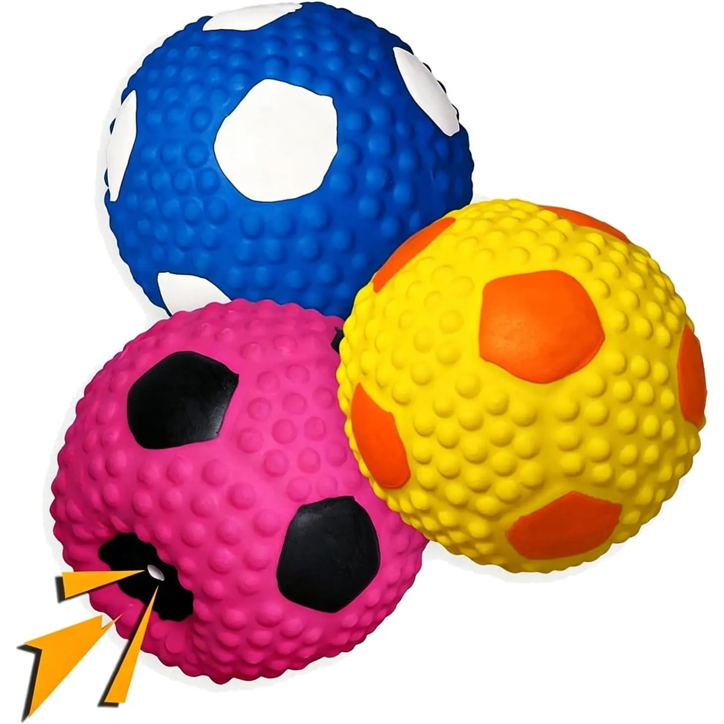 Latex Squeaky  Toys for Small Dogs & Mini Breeds, Soft Soccer Ball 2.0" | 3 count Soft Round Rubber Fetch Balls with Squeaker, Floating Puppy Squeak Toys for Interactive Play Indoor & Outdoor