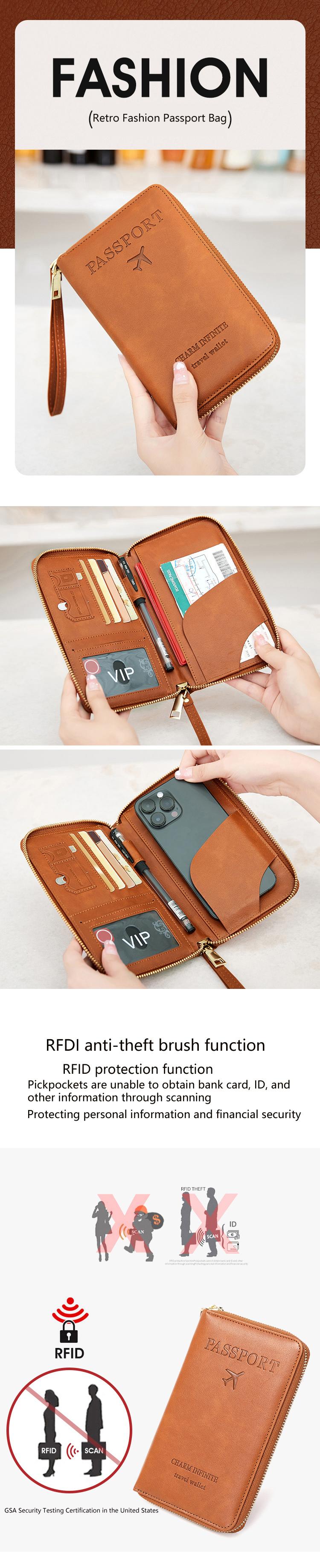 Travel Passport Wallet with Rfid Protection, Lightweight Anti-Theft Design, Zipper Closure, Card Holder, Travel Document Holder, Essential Travel Accessory