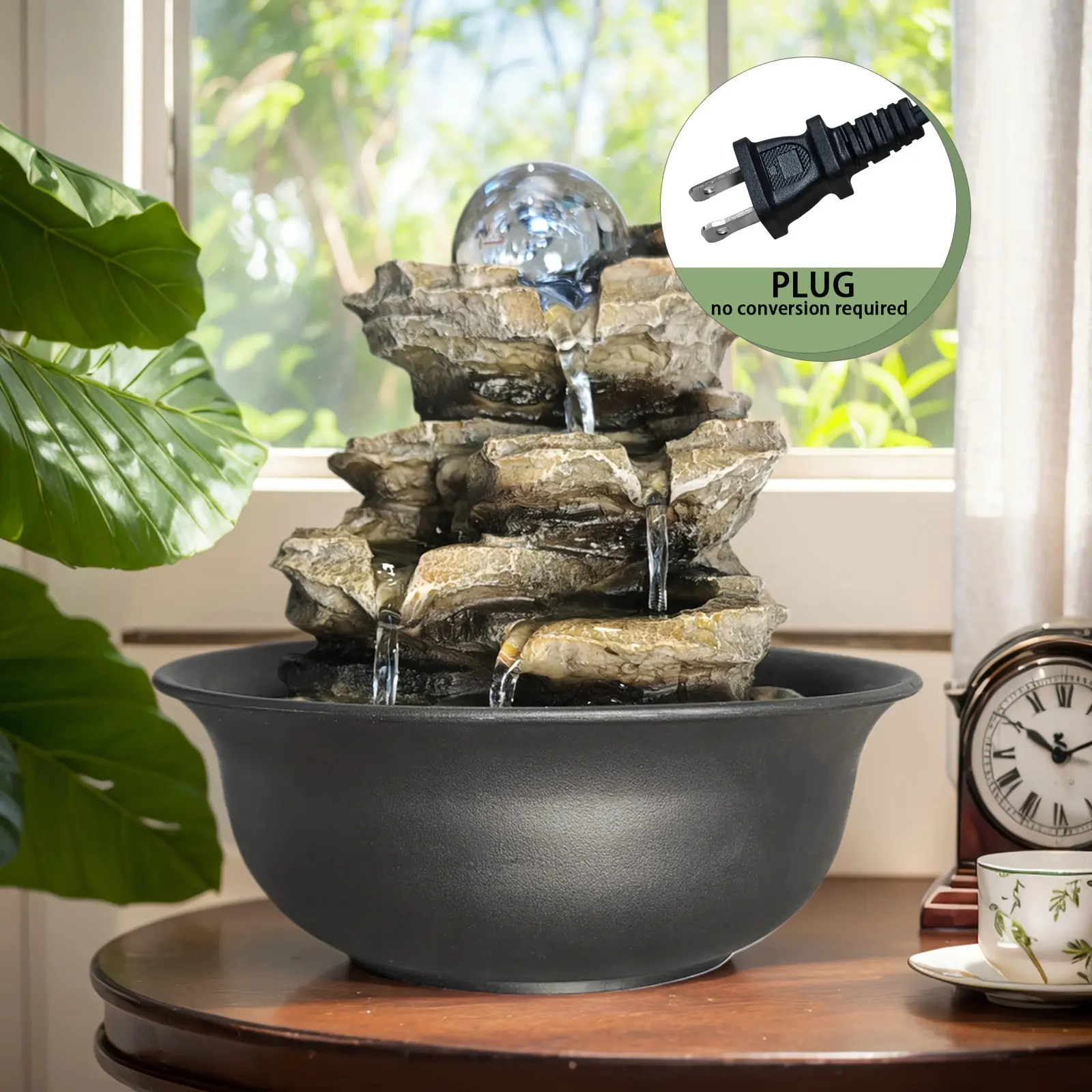 8.3"H Rock Tabletop Indoor Fountain with LED Lights, Plug Powered Desktop Waterfall Fountain, Built-in Humidifier, Relaxing Decorative Water Feature for Living Room, Office Desk and Bedroom