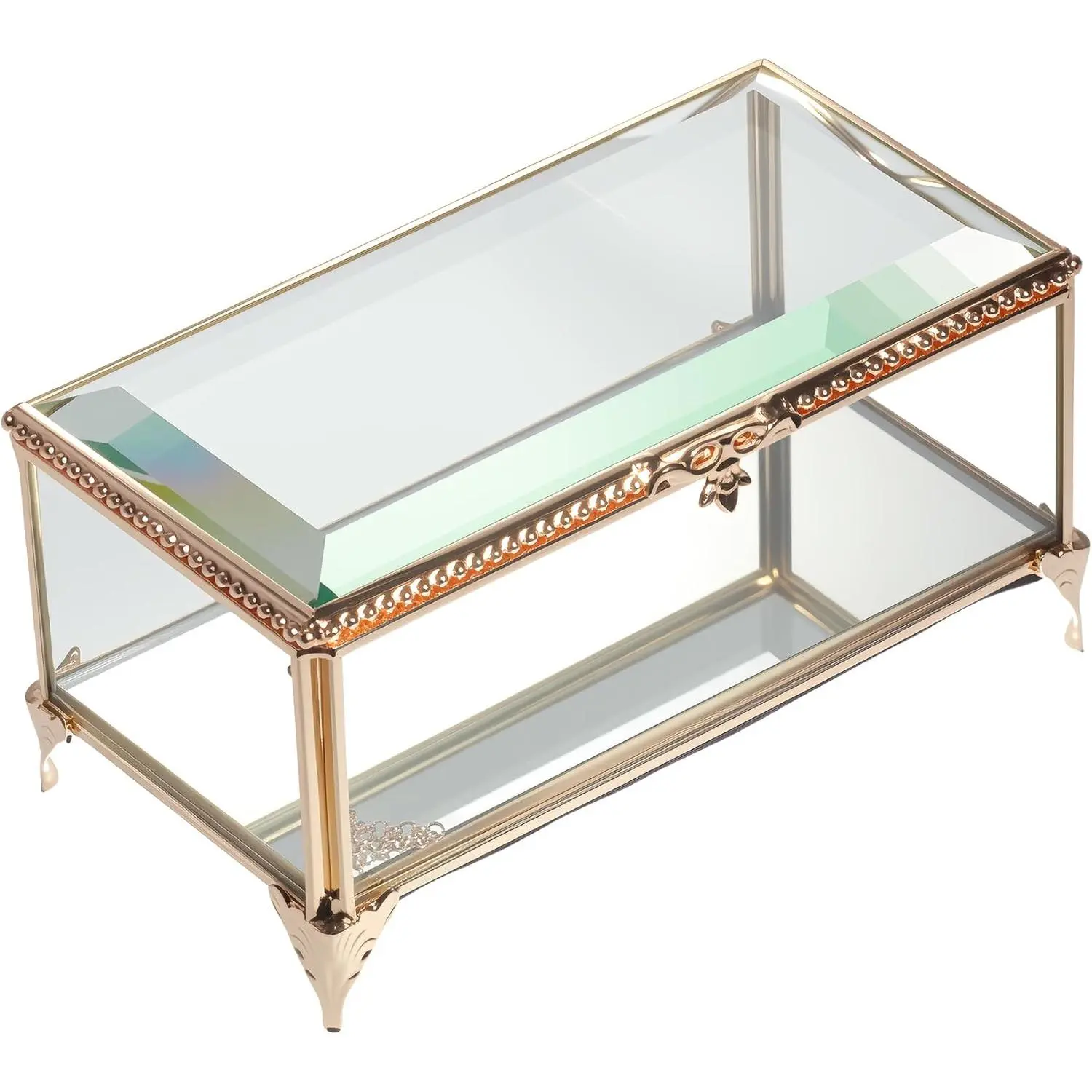 Glass   Box  storage Trinket Ring Display Box  Decor Beveled Clear Glass Box Organizer(6.5x3.5x3.3inches)