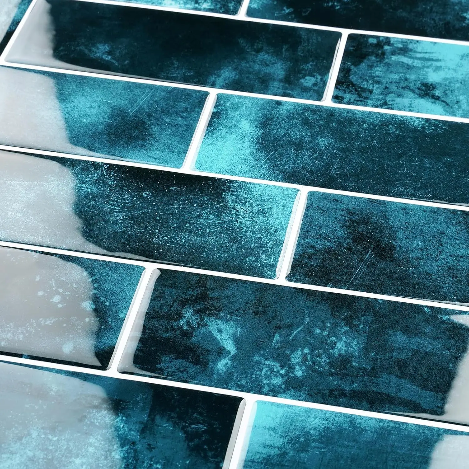 Dark Blue Subway Tile Peel and Stick Backsplash for Kitchen 12"x12" Peel and Stick Tile  Splash Stick  Tiles for Bathroom Self Adhesive Wall Tile Stickers for Shower  5 Sheets