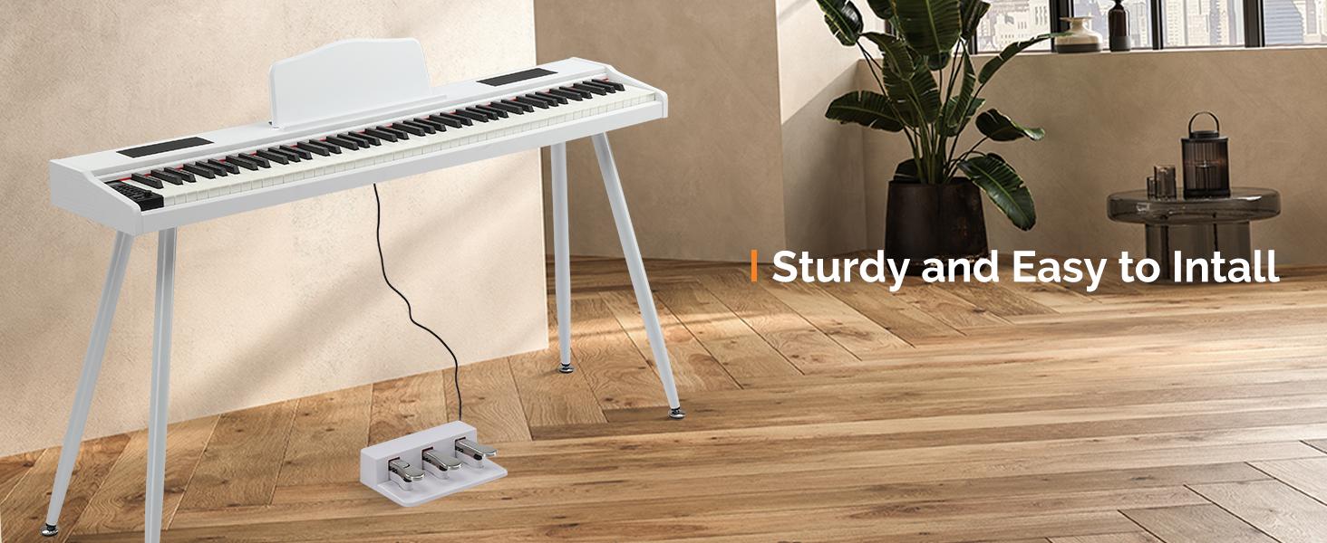 GLARRY Digital Piano Keyboard with Stand, Portable 88 keys Semi-Weighted Electric Piano with Pedal for Beginner, Bluetooth, Triple Pedals, Power Supply, 2 Speakers