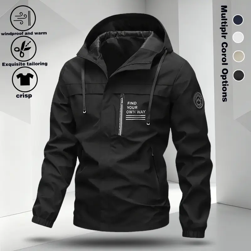 Spring and Autumn men's hooded workwear jacket, letter printed casual jacket, trendy windproof versatile youth assault top