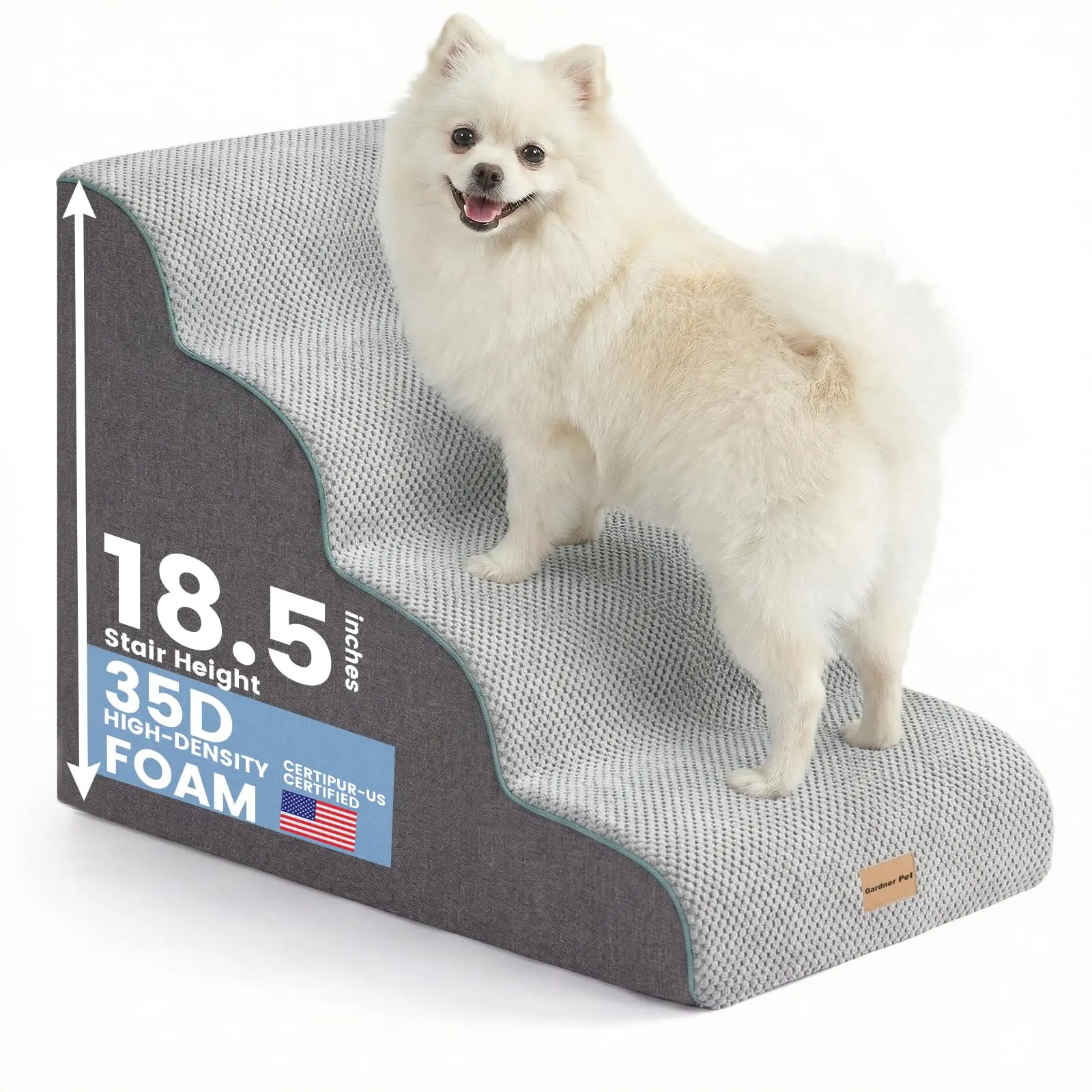Gardner Pet 4-Step Dog Stairs for Small Dogs 18.5" H, Curved 4-Step Pet Stairs, Dog Steps for High Bed (18-20 in), Couch with Durable Non-Slip Waterproof Fabric Cover and CertiPUR-US Certified Foam