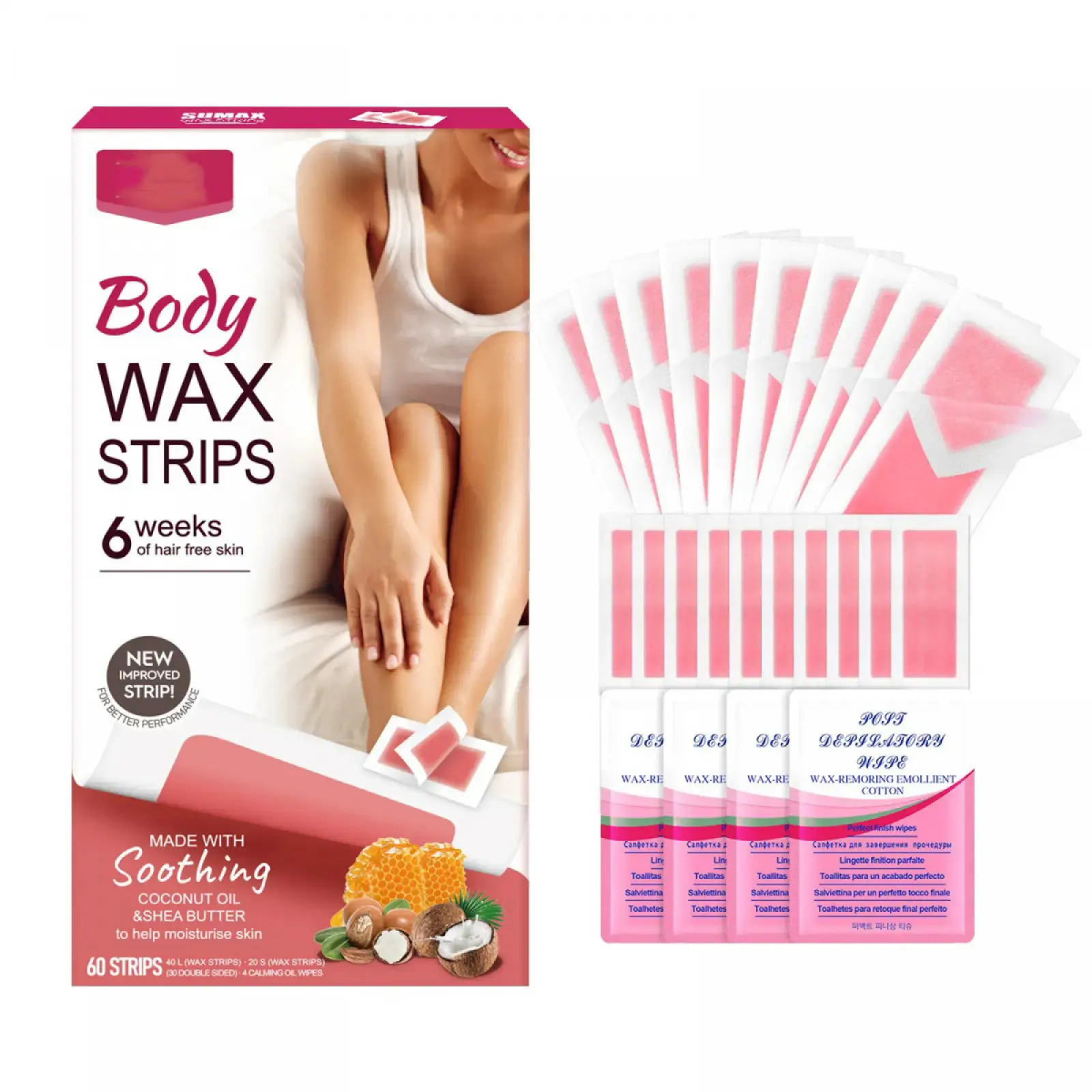 60 Counts Portable Body Waxing Strips,Body Wax Strips Hair Removal,Wax Kit For Ingrown Hair Treatment,Suitable for Underarms,Legs,Eyebrows,Mustaches.