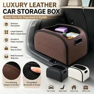 Luxury Leather Car Storage Box with 4 Practical Pouches, Multi-Functional Organizer for Cars, Elegant Design, Essential Accessories