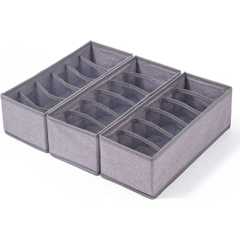 3 Pack Sock Underwear Drawer Organizer Dividers, Collapsible Cabinet Closet Storage Boxes for Clothes, Socks, Lingerie, Underwear, Tie, Belt, , Bedroom