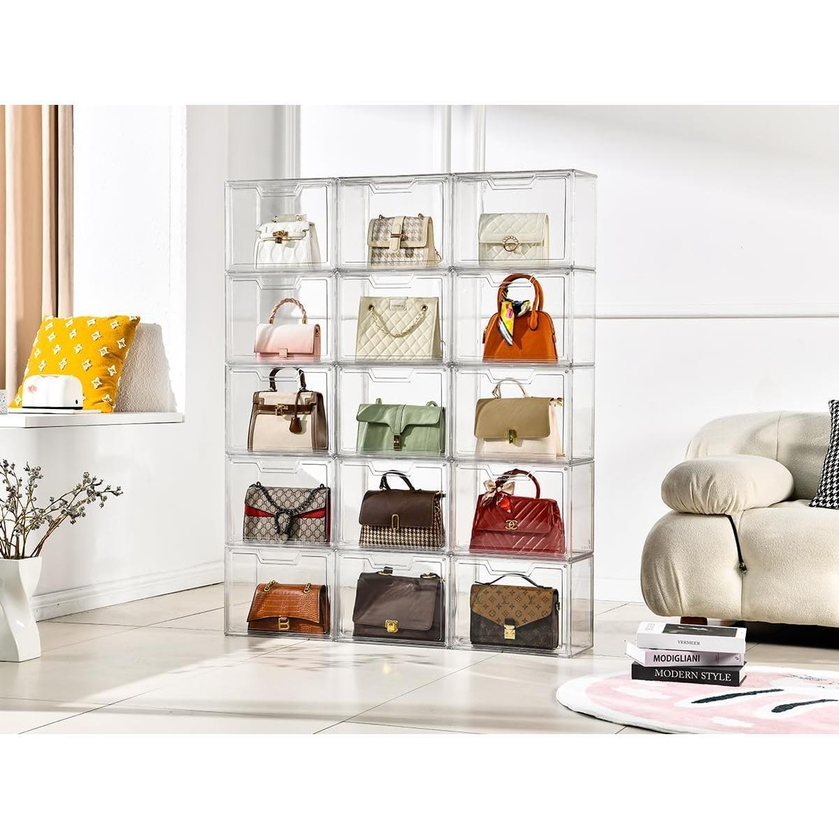 Purse Organizer for Closet,Clear  Display Case for Handbag Organizer, Purse Storage Box with  Door, Plastic Storage Bins for Book, Collectibles,  (5 Pack)