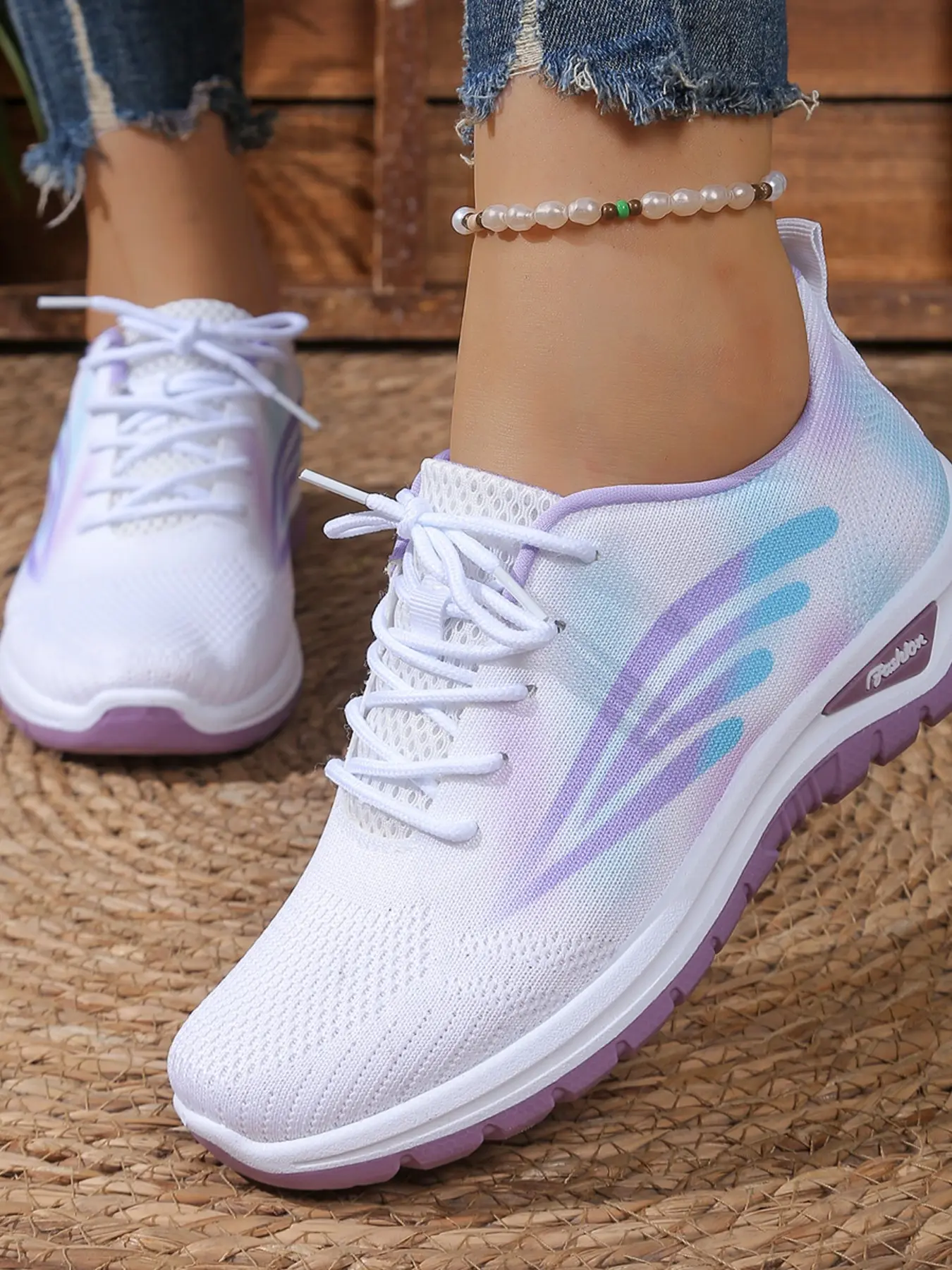 Women's 2026 New Casual Trendy Sneakers, Round Toe Low Top, Textile Upper, PVC Sole, Geometric Design, Comfortable and Stylish, All Seasons