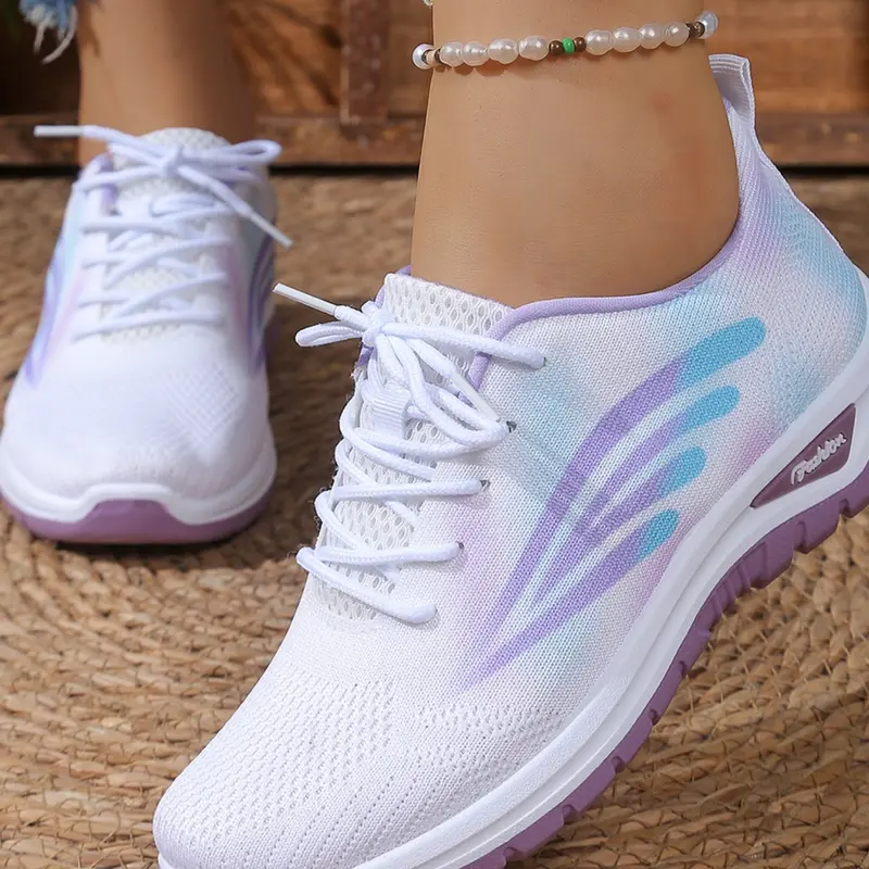 Women's 2026 New Casual Lifestyle Sneakers, Round Toe Low Top, Textile Upper, PVC Sole, Geometric Design, Comfortable and Stylish, All Seasons