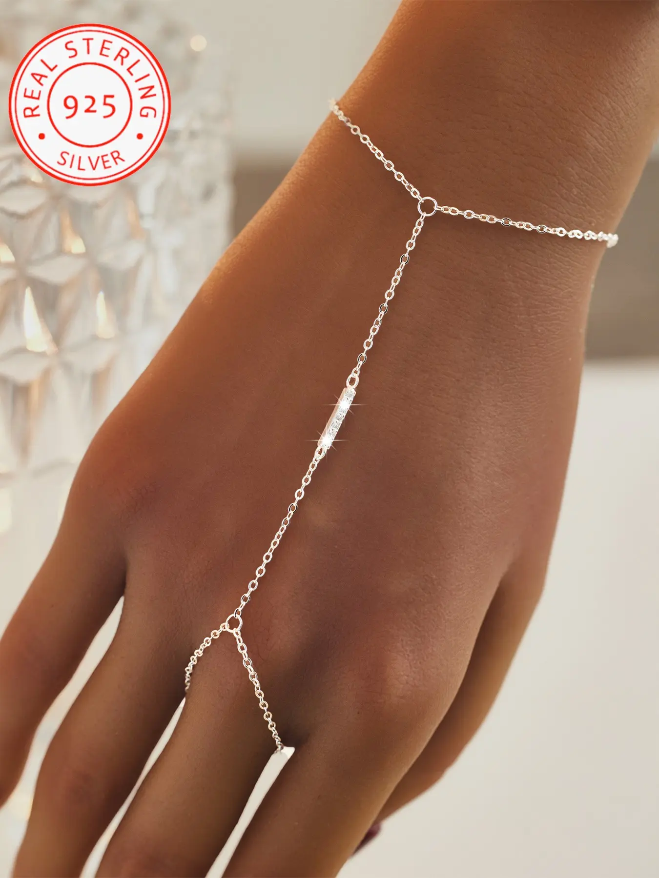 Minimalist Elegant 925 Silver Zircon Ring Bracelet, Unique Design for Women, Perfect for Valentine's Day and Various Occasions Wrist Jewelry