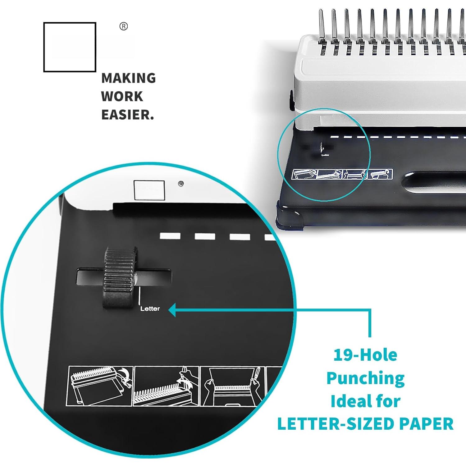 Binding Machine, 19-Hole, 450 Sheets, Comb Binder Machines with 100 count 1/2" Comb Spines, for Letter Size, A5 or Smaller Sizes